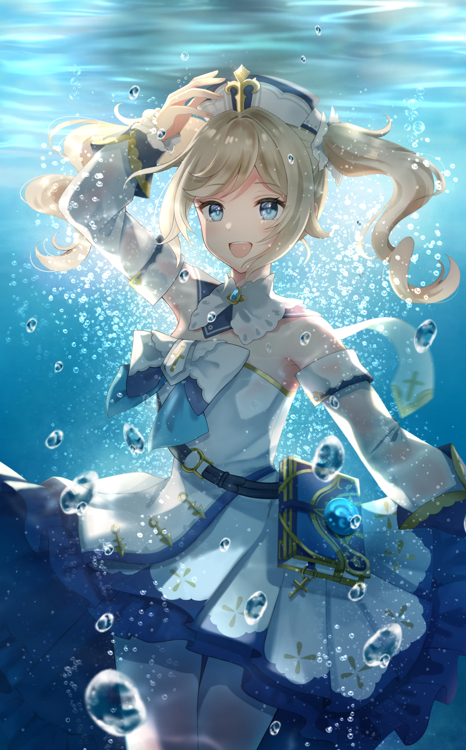 Anime Genshin Impact In Water Underwater Water Twintails Barbara Genshin Impact Blonde Blue Eyes Bub 1494x2403