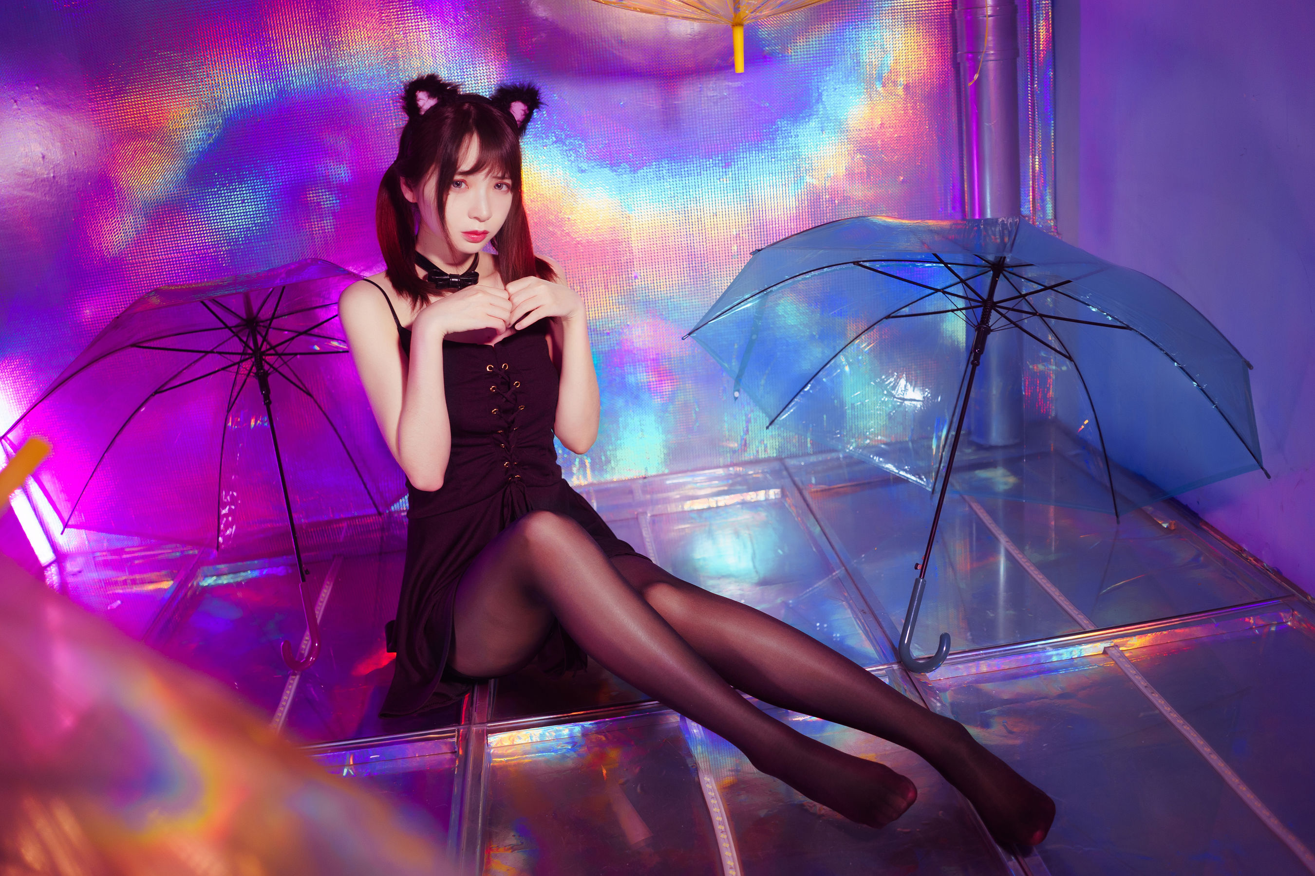 Women Model Asian Women Indoors Umbrella Twintails Cat Ears 2700x1800