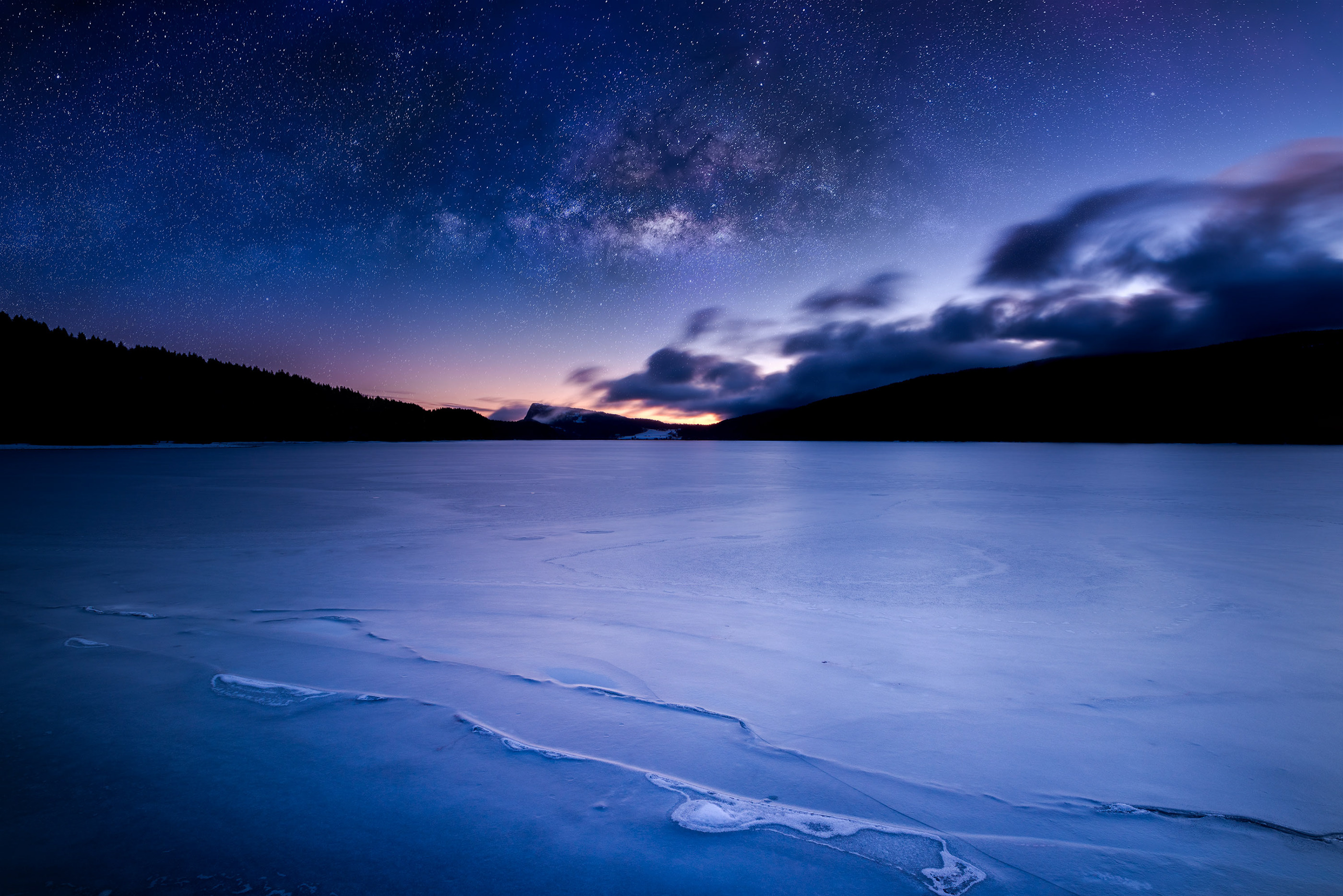 Galaxy Landscape Nature Photography Sunrise Switzerland Winter Lake 2800x1869
