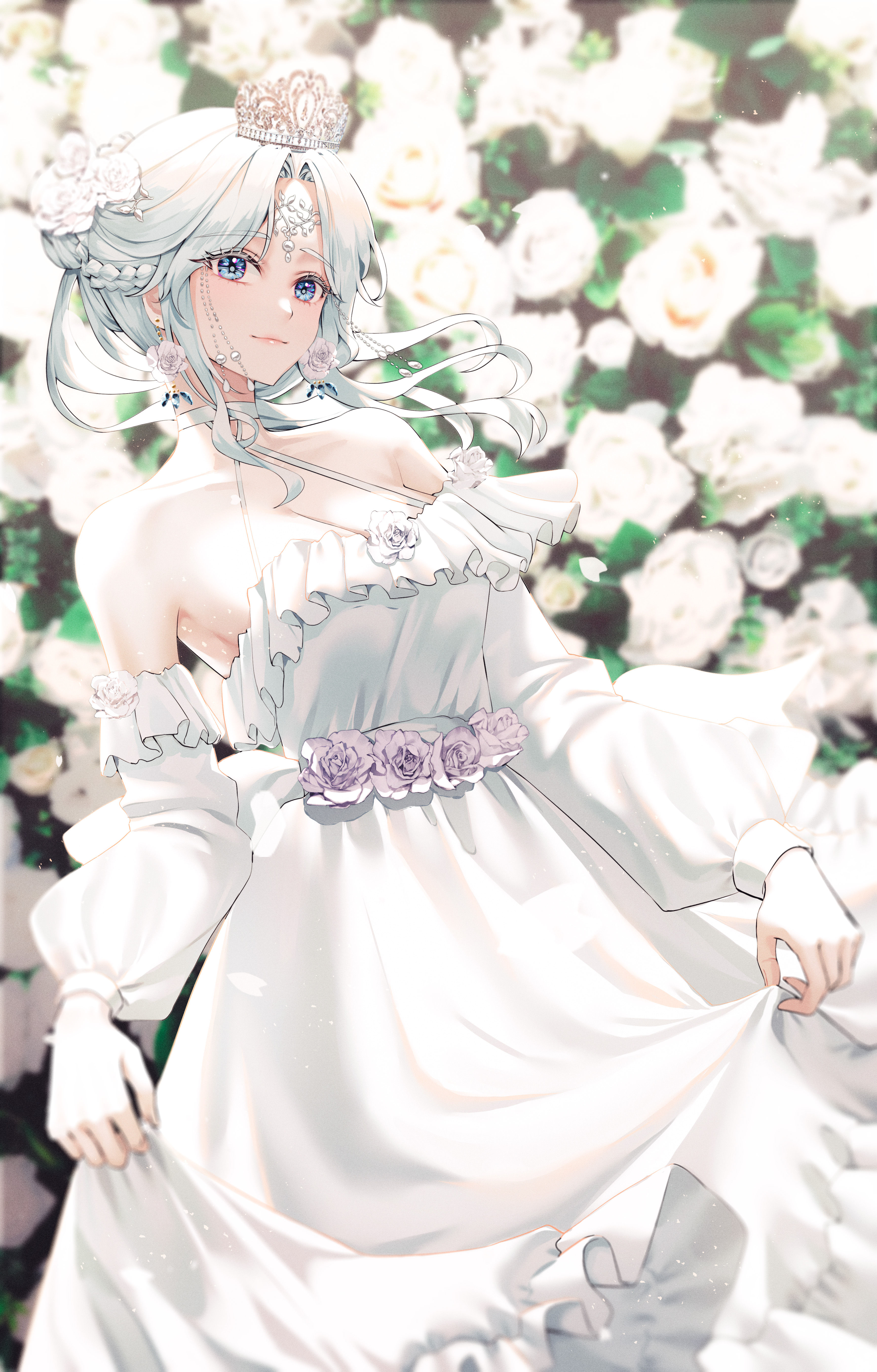 Anime Anime Girls Portrait Display Dress Flowers Looking At Viewer Smiling Lifting Dress Braids Brai 3462x5418