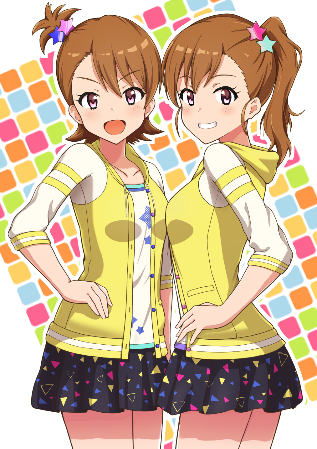 Anime Anime Girls THE IDOLM STER Futami Ami Futami Mami Long Sleeves Brunette Twins Two Women Artwor 1013x1433