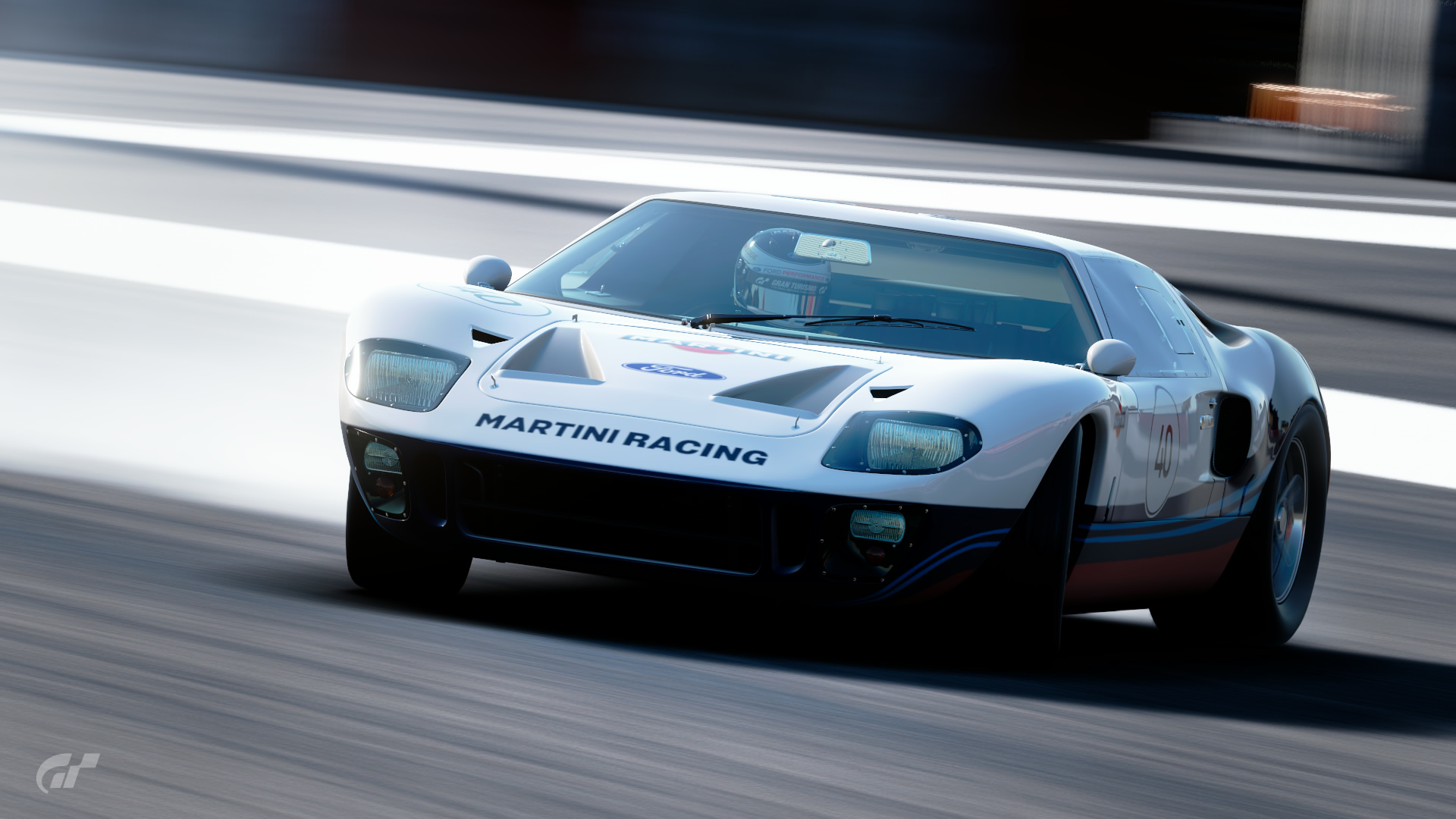 Motorsport Racing Driving Race Cars Ford GT40 Martini Gran Turismo Sport Video Games Drift Motion Bl 1920x1080