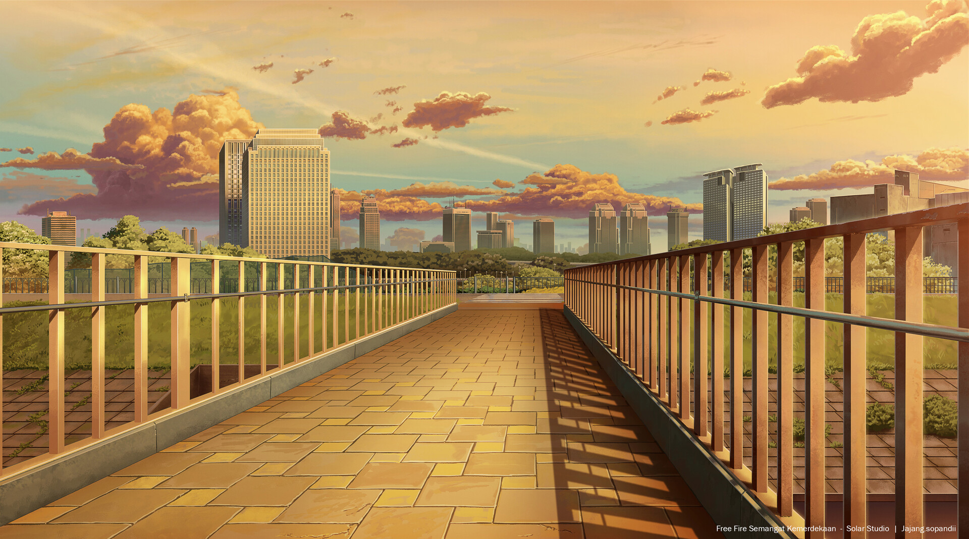 Jajang Sopandi Digital Art Clear Sky Clouds Cityscape Skyscraper Building Anime Sky Anime ArtStation 1920x1069