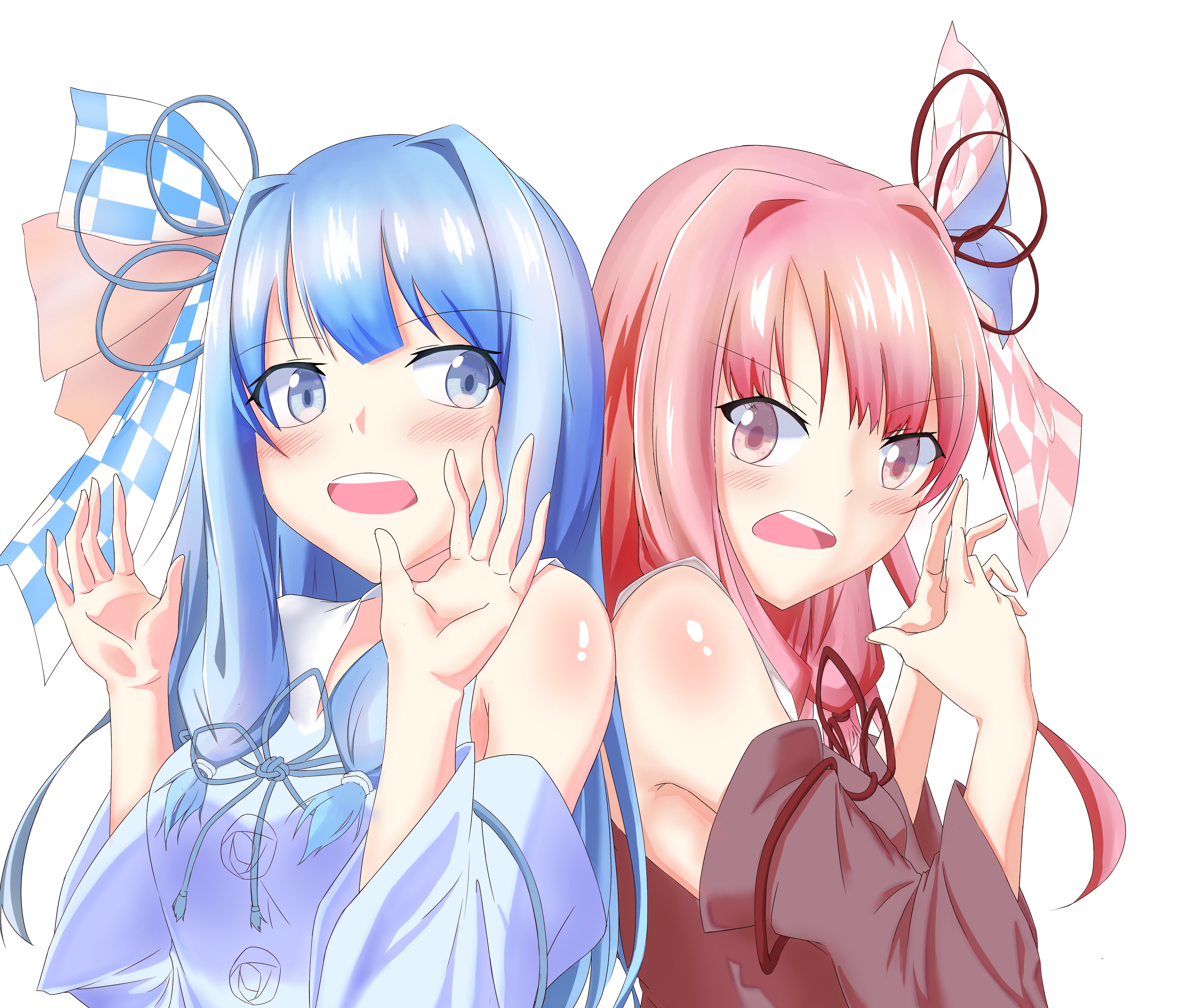Anime Anime Girls Vocaloid Kotonoha Aoi Kotonoha Akane Blue Hair Pink Hair Long Hair Twins Artwork D 3962x3359