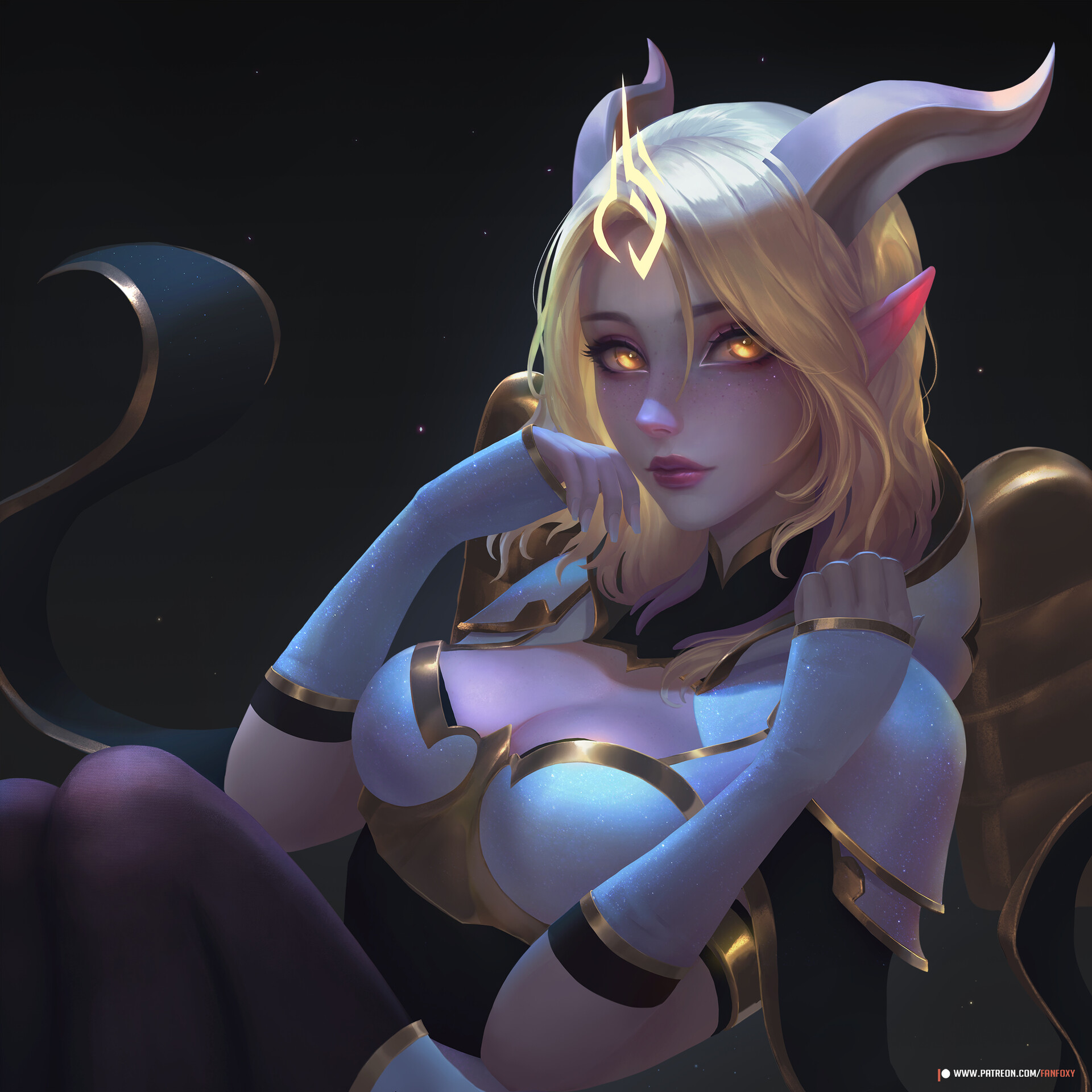 Fanfoxy Drawing Women Blonde Horns Pointy Ears Paladin Fantasy Art Draenei Looking At Viewer 1920x1920