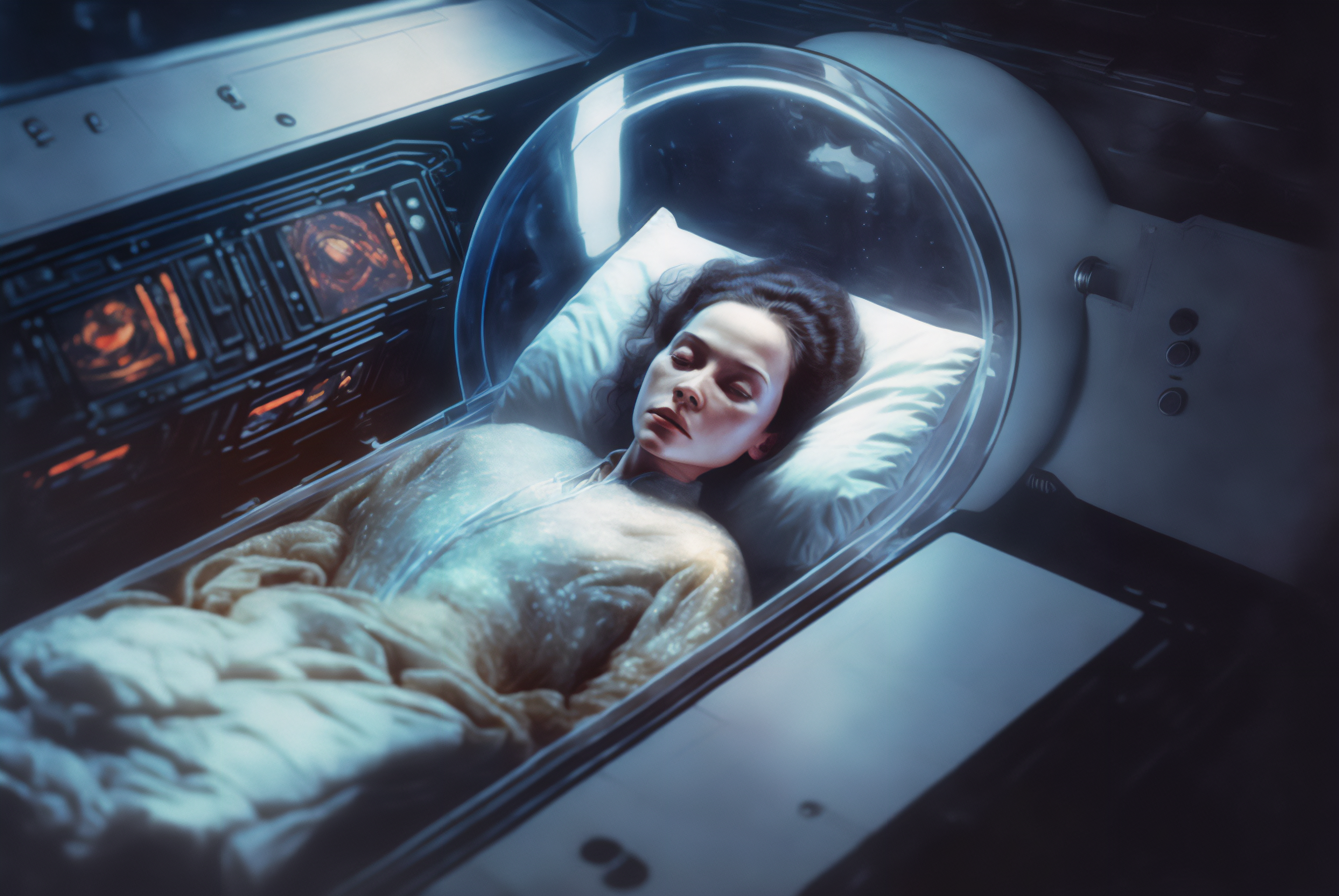 Ai Art Women Cryo Chamber Spaceship Closed Eyes Sleeping 3060x2048