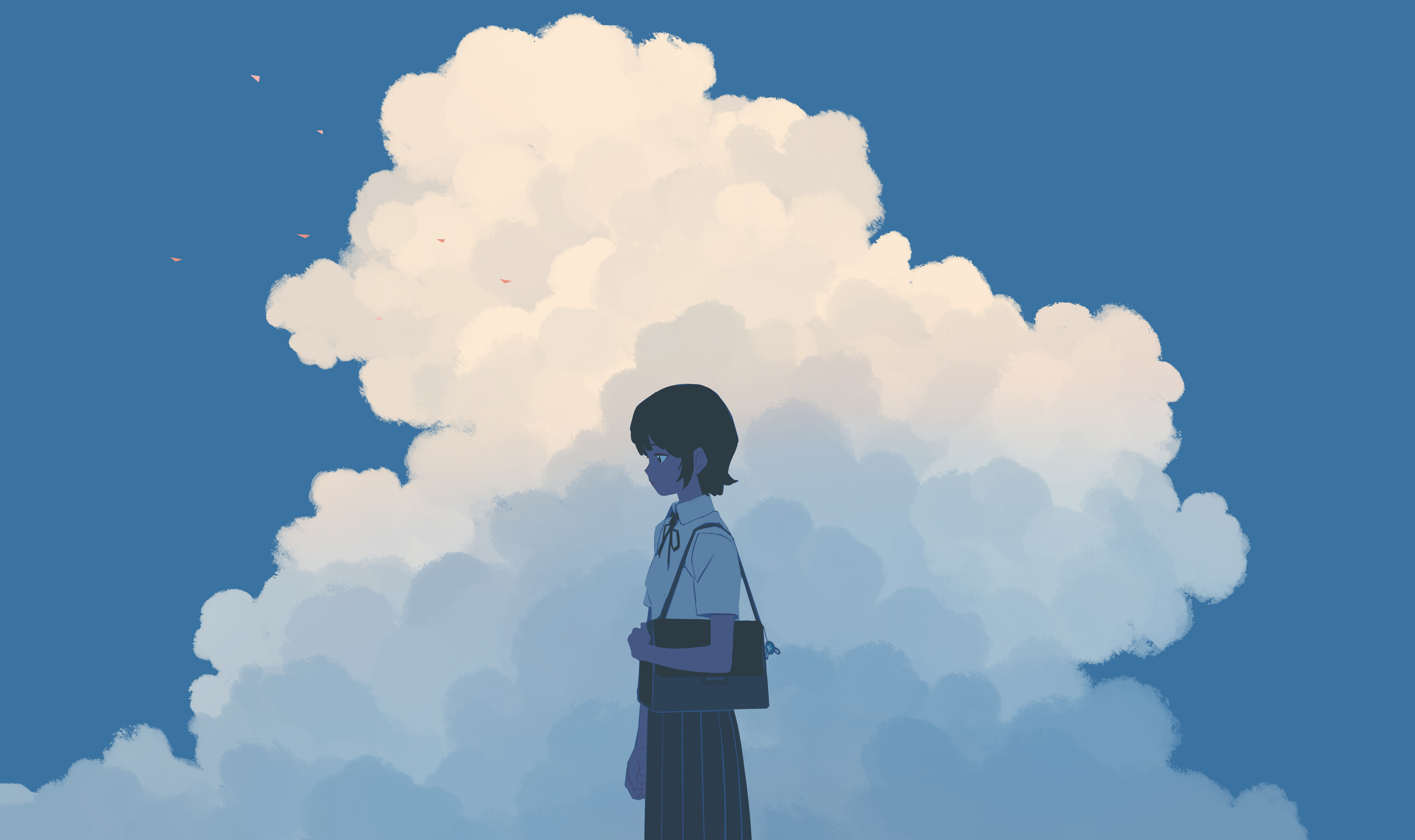 Digital Digital Art Digital Painting Artwork Illustration Anime Girls Clouds Blue Students Schoolgir 5905x3507