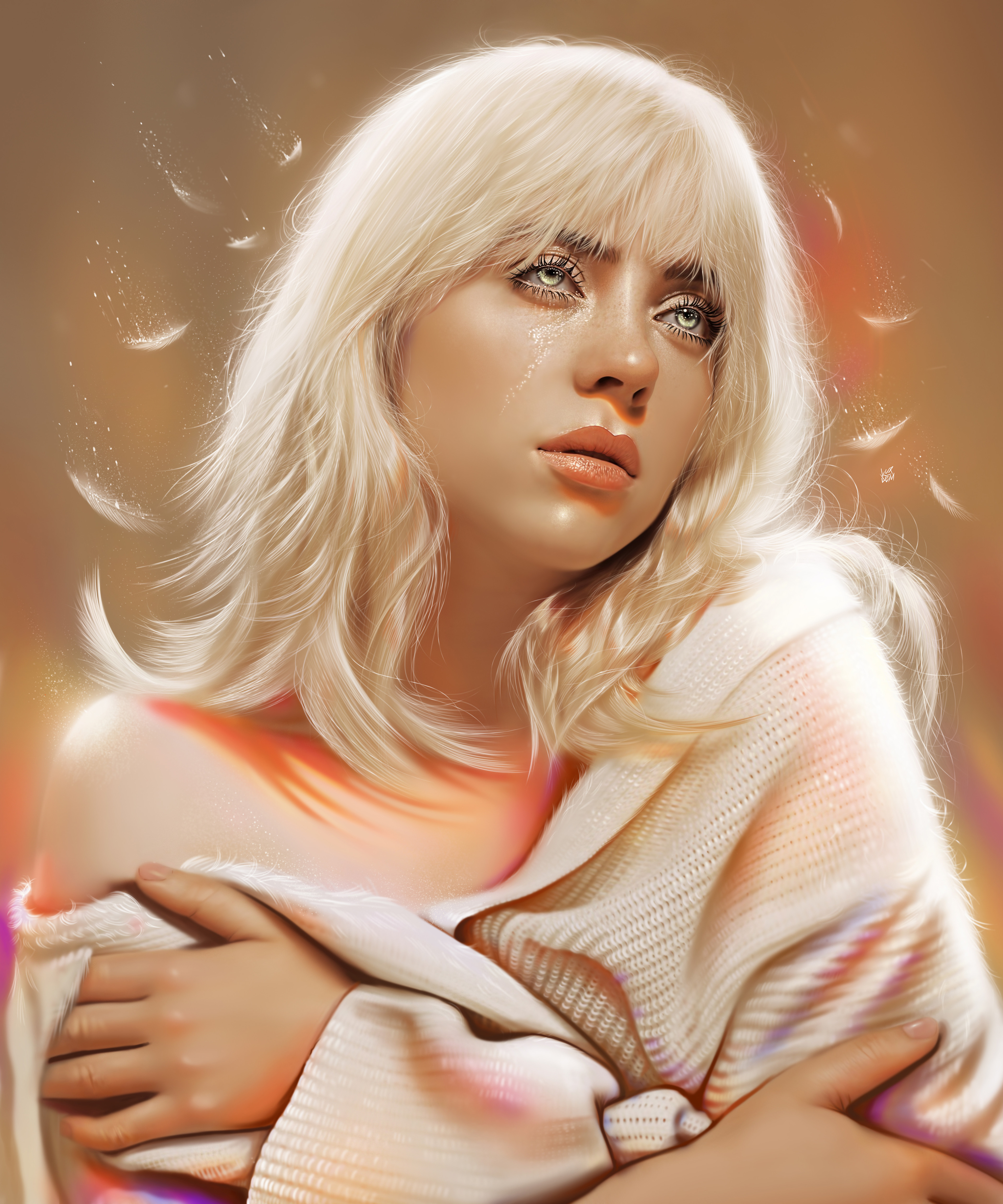 Digital Digital Art Illustration Artwork Portrait Painting Drawing Short Hair Blonde Singer Billie E 3840x4608