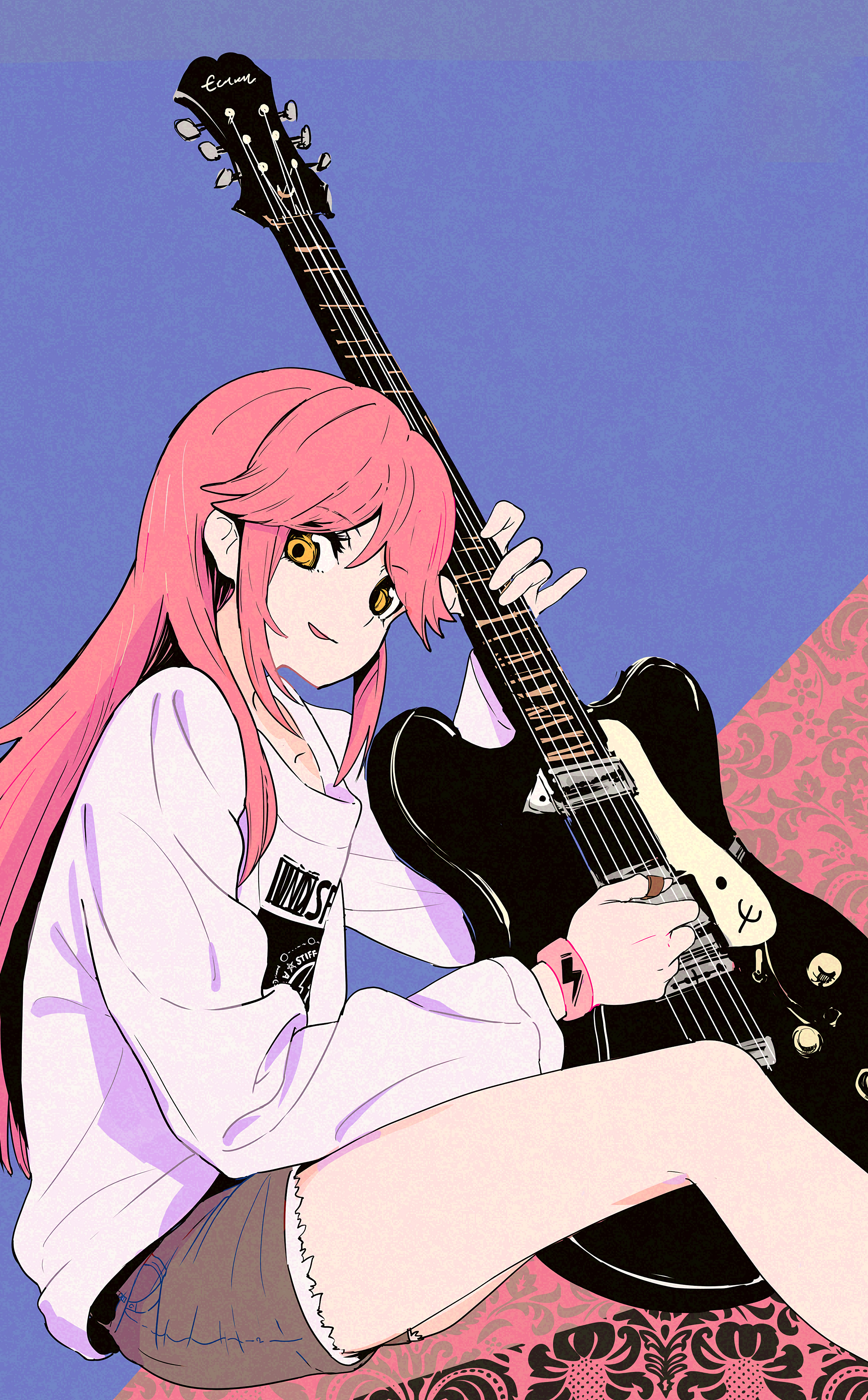 Cogecha Anime Anime Girls Portrait Display Guitar Musical Instrument Looking At Viewer Long Hair Bra 2388x3852