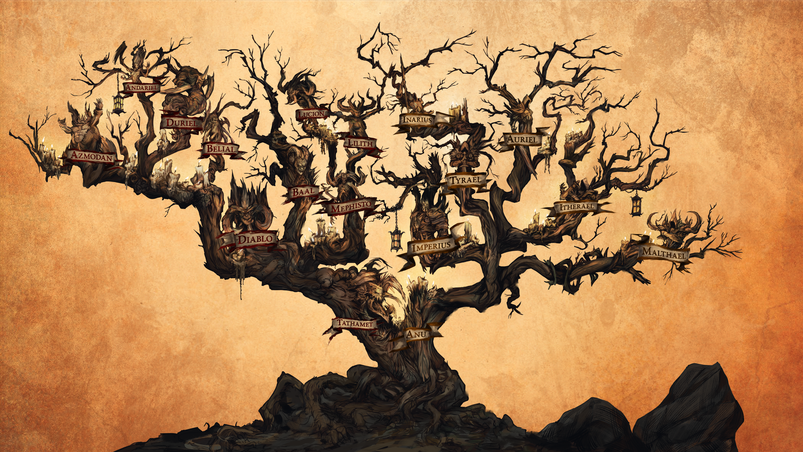Diablo IV Blizzard Entertainment Trees Minimalism Simple Background Video Games Video Game Art 2560x1440