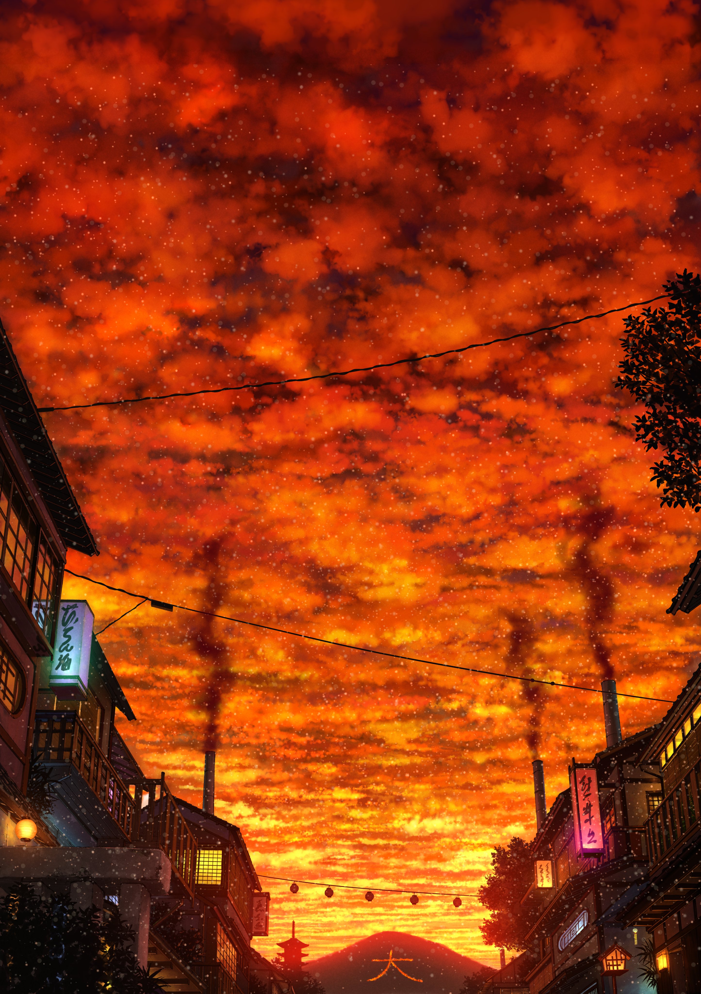Kuroneko No Pei Street View Sunset Digital Painting Portrait Display Clouds Sky Sunset Glow Building 2890x4096