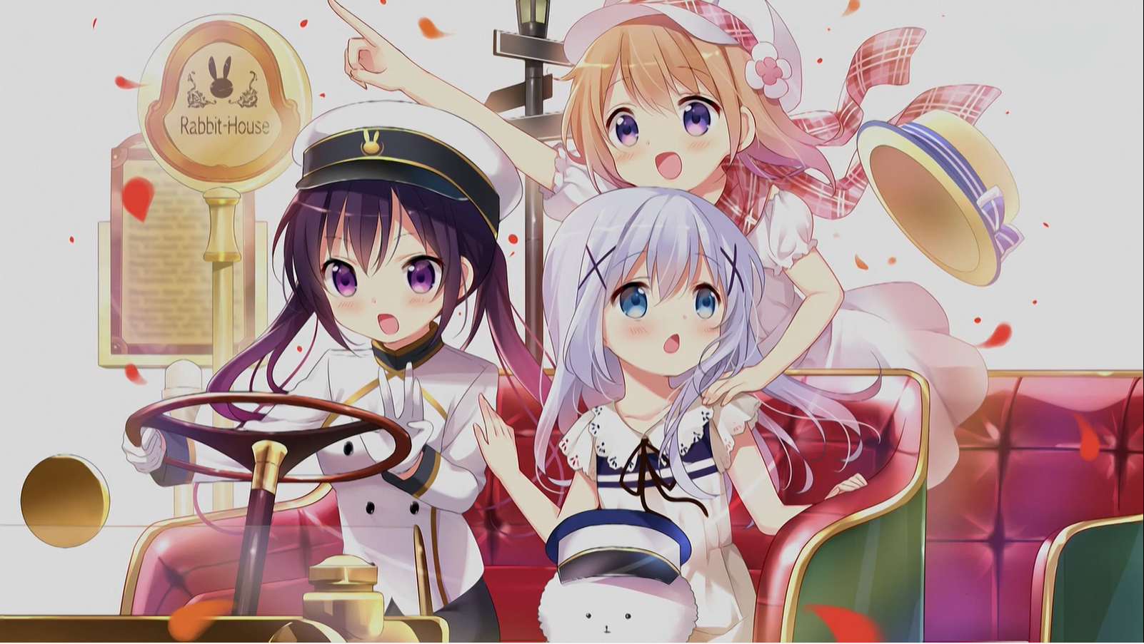 Anime Anime Girls Gochuumon Wa Usagi Desu Ka Blushing Sailor Uniform Hat Gloves Long Hair Finger Poi 1602x903