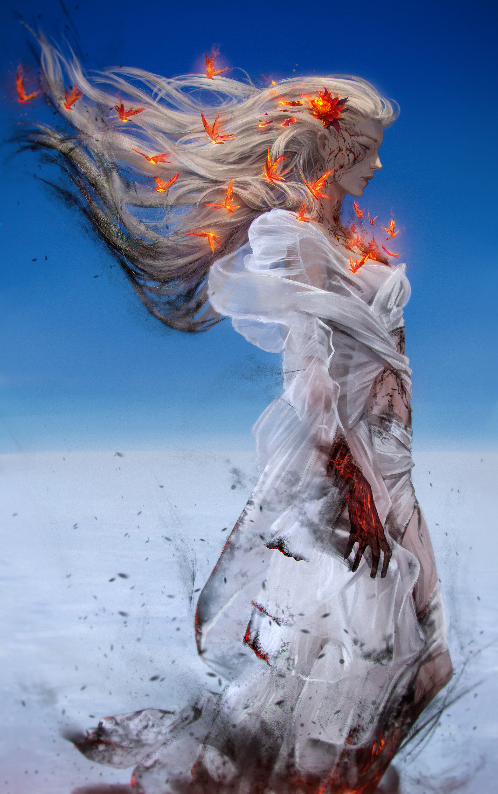 Olga Petuhova Digital Art Digital Painting Artwork Long Hair Clouds Burning 1920x3058