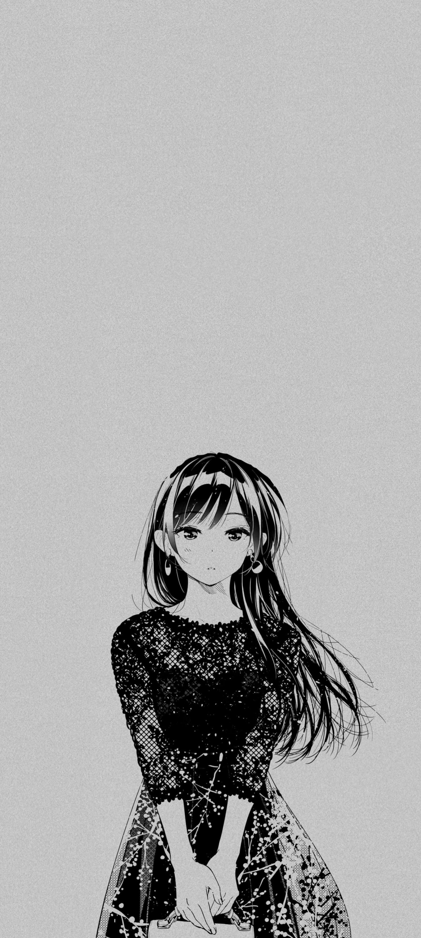 Chizuru Mizuhara Manga Simple Background Dress Minimalism Anime Girls Portrait Display Long Hair Ear 1465x3264