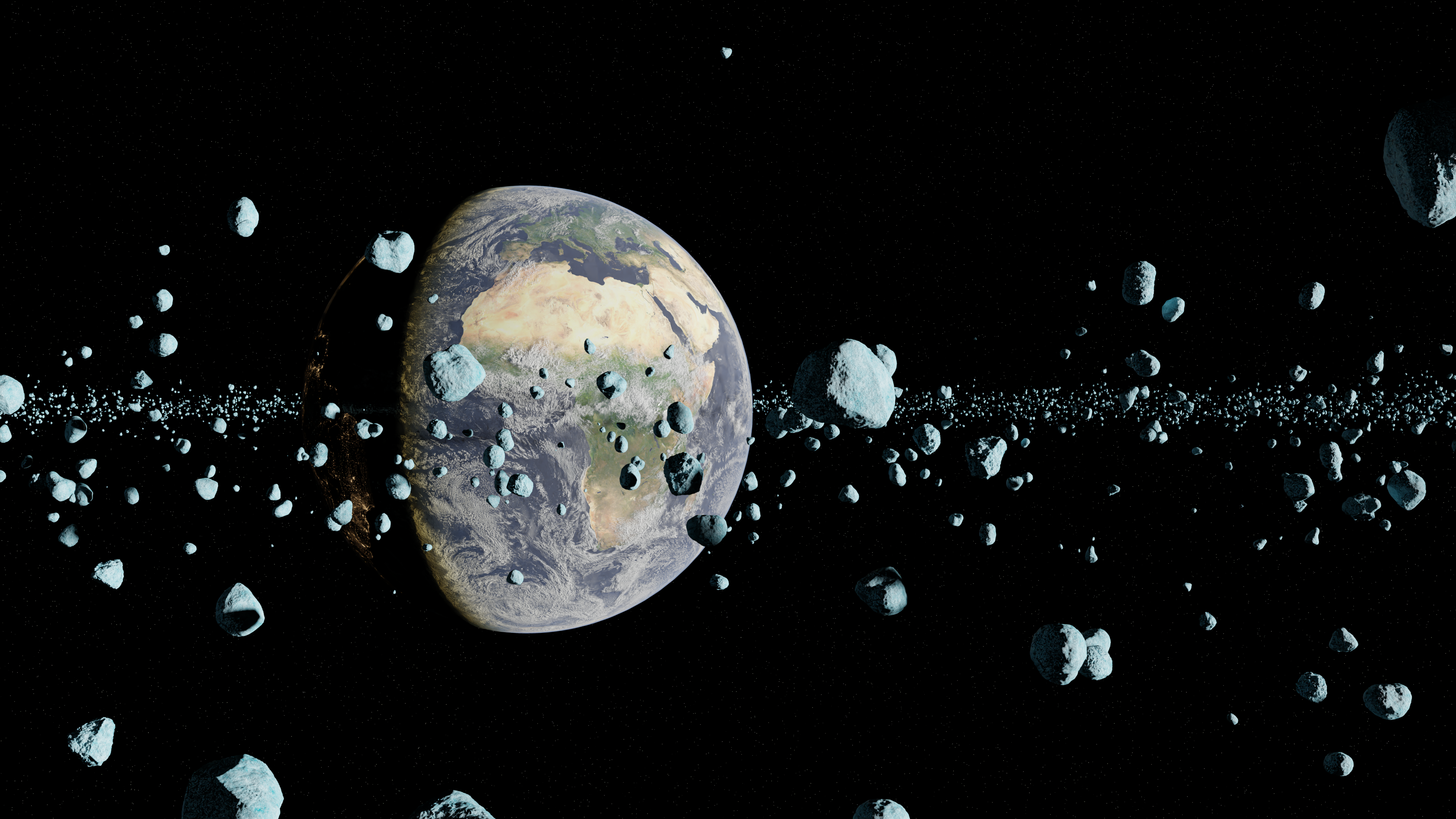 Earth Space Planet Asteroid Artwork 3840x2160