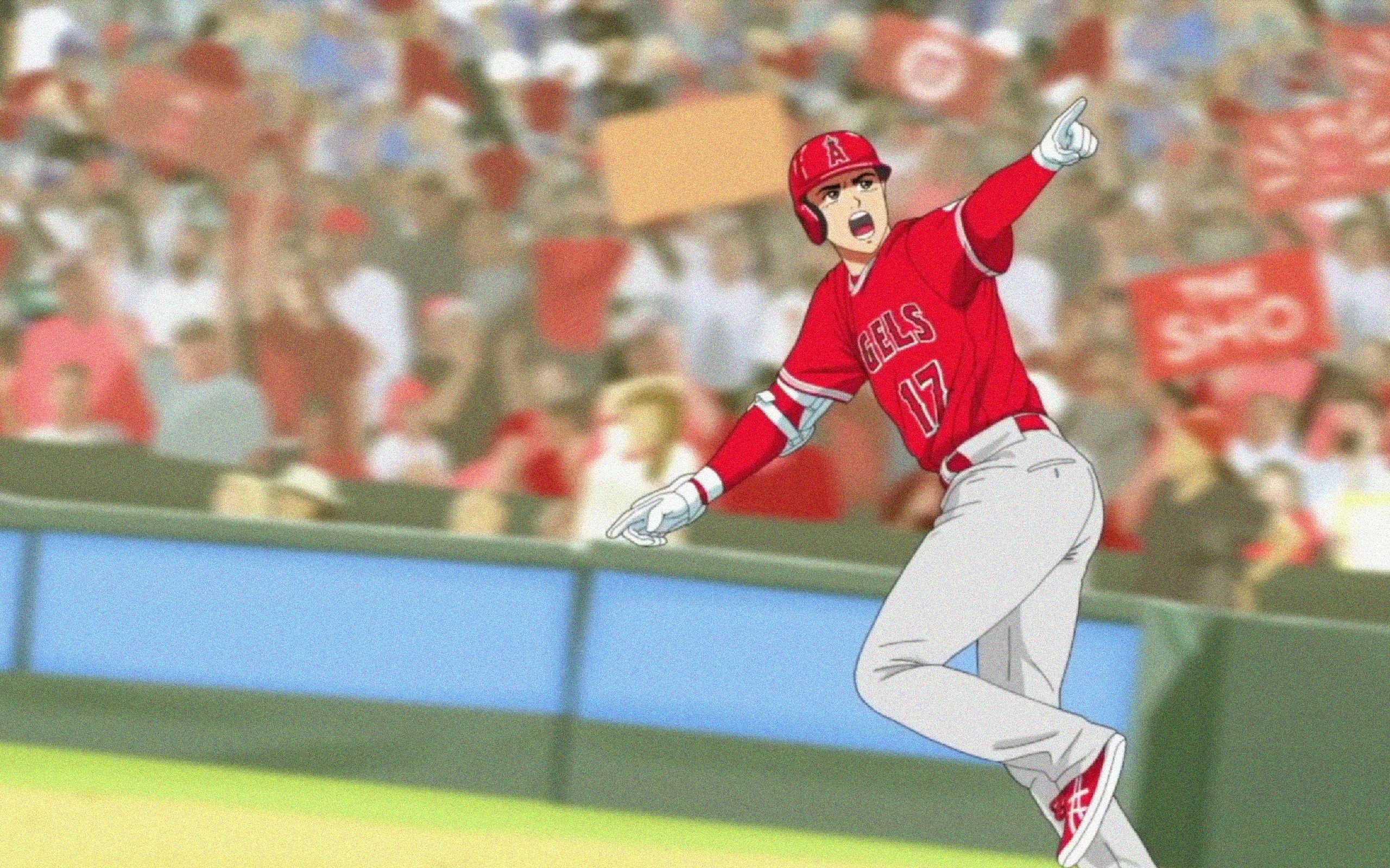 Shohei Ohtani Major League Baseball Anime Running Uniform Finger Pointing Helmet Blurred Blurry Back 2560x1600