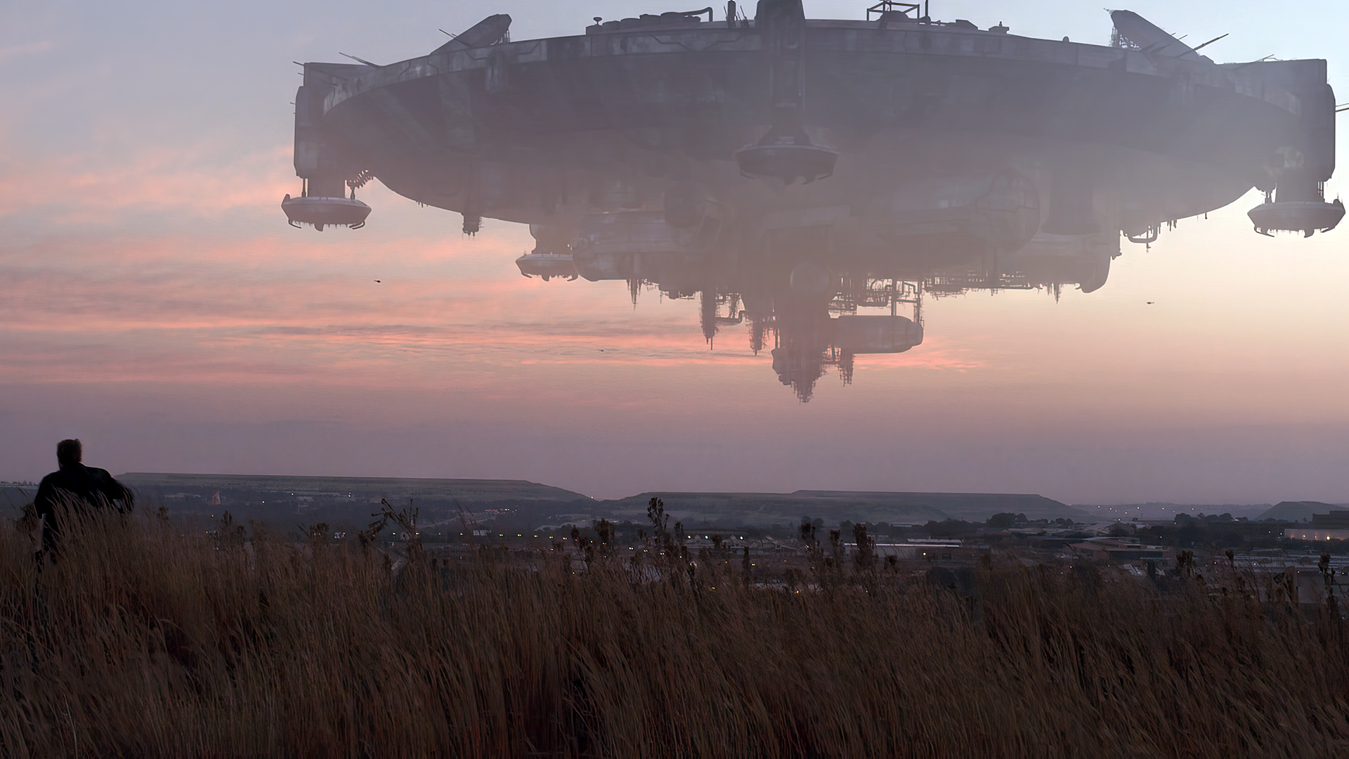 District 9 Movies Film Stills Sky Spaceship Aliens CGi Clouds 1920x1080