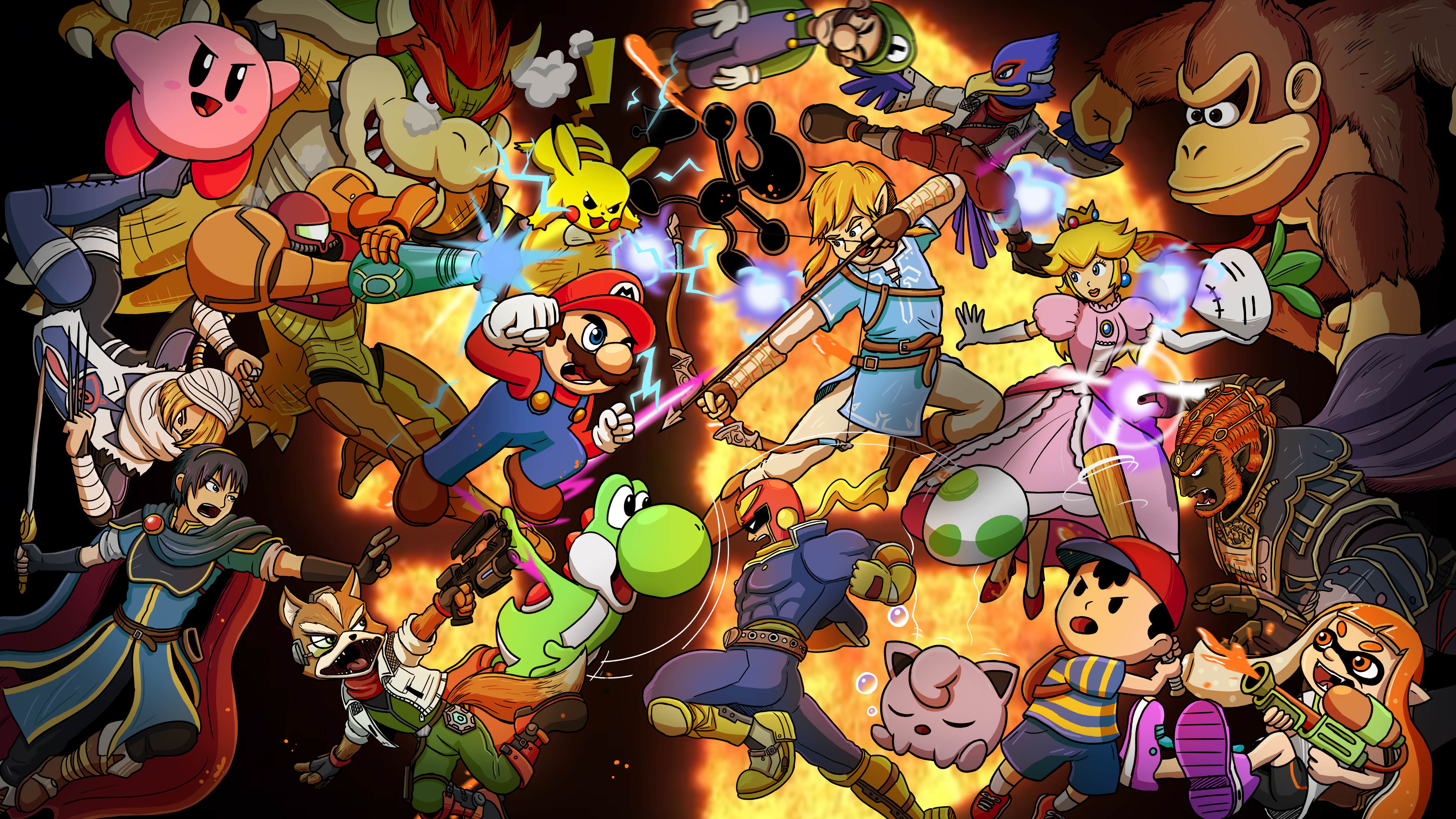 Super Smash Bros Ultimate Mario Bros Pikachu Video Game Characters Kirby Nintendo Video Games 4960x2790