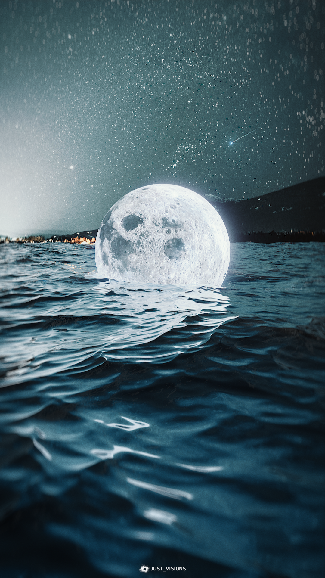 Moon Space Artwork Digital Art Stars Just Visions Calm Portrait Display Water Night Sky Watermarked 1080x1920