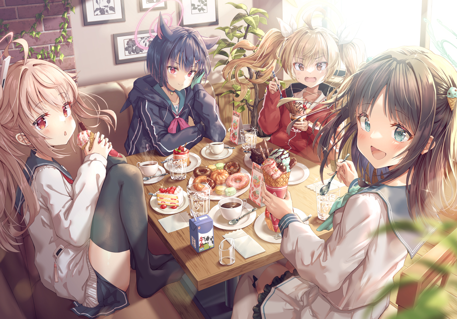 Anime Anime Girls Blue Archive Food Anime Girls Eating Women Quartet Group Of Women Ice Cream Pastri 1505x1050