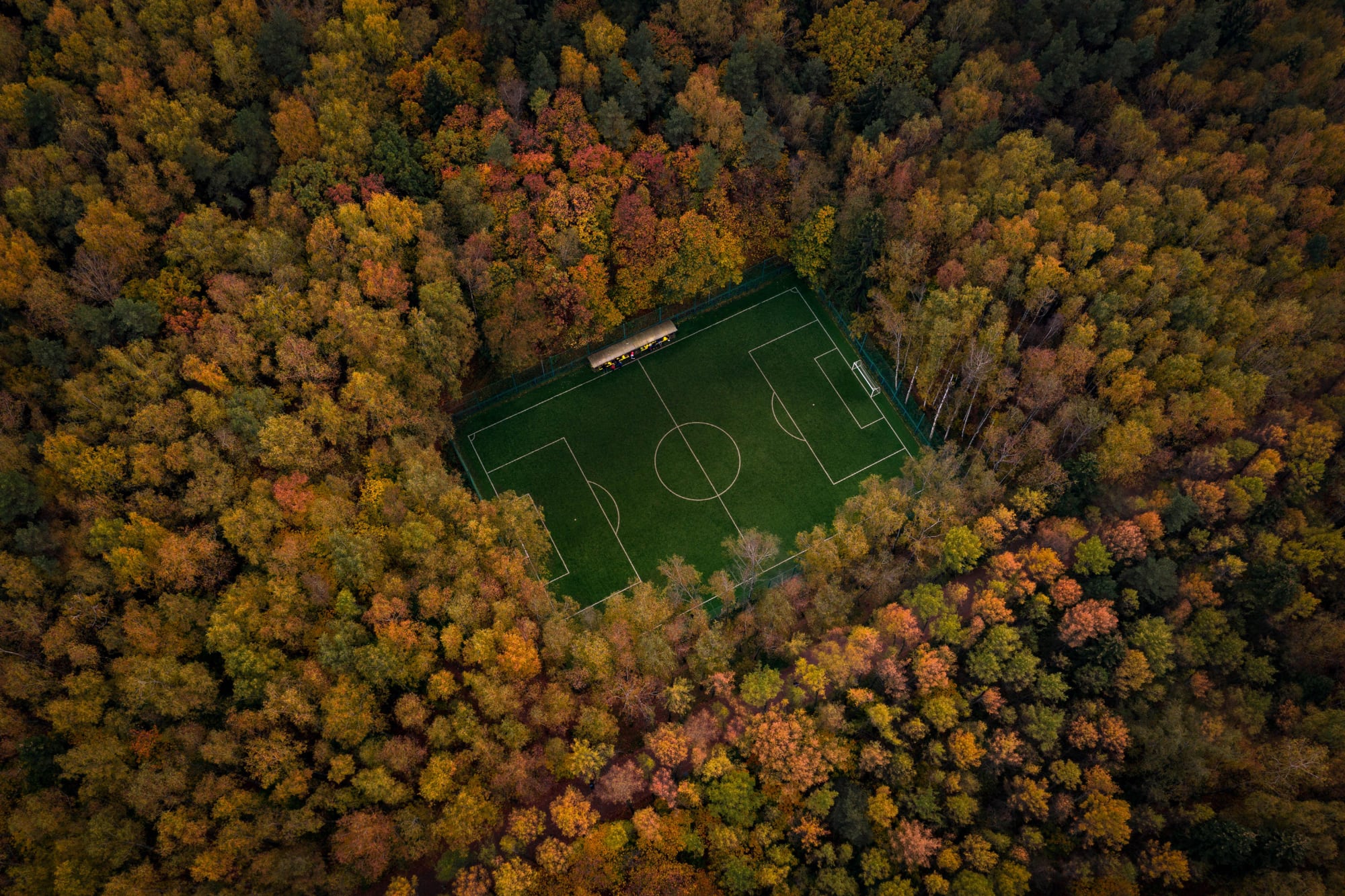 Aerial Birds Eye View Nature Landscape Soccer Field Soccer Pitches Fall Trees Forest Soccer Grass Ru 2000x1333