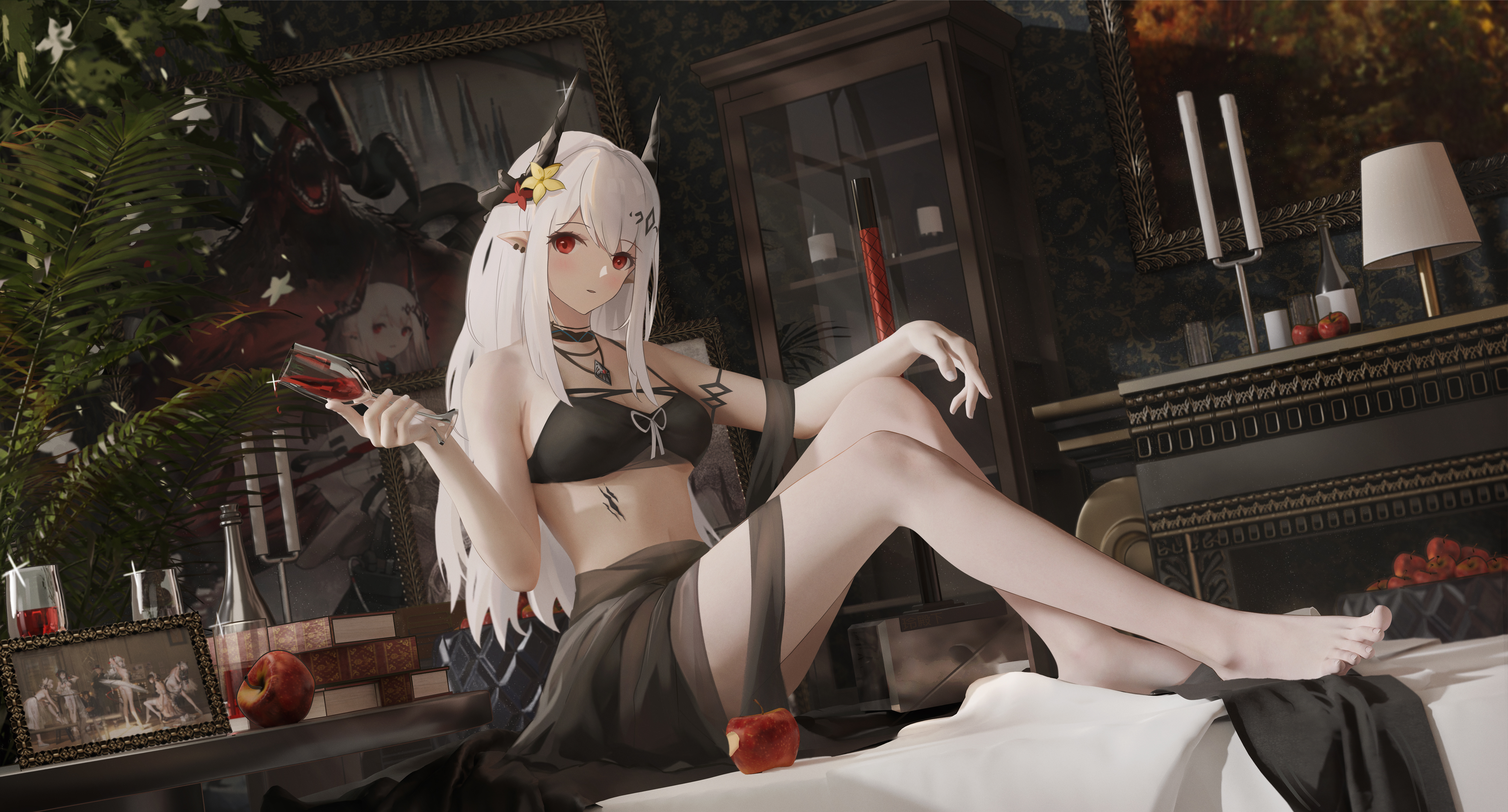 Arknights Mudrock Arknights Video Game Girls Video Game Characters White Hair Black Clothing Red Eye 5200x2800