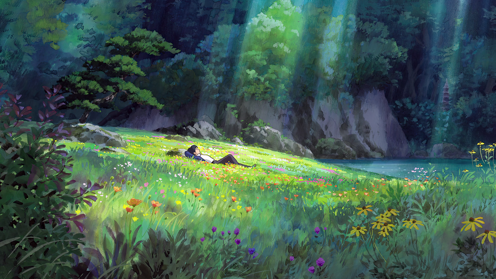Animated Movies Anime Animation Film Stills Pond Grass Flowers Summer Kari Gurashi No Arietti Studio 1920x1080
