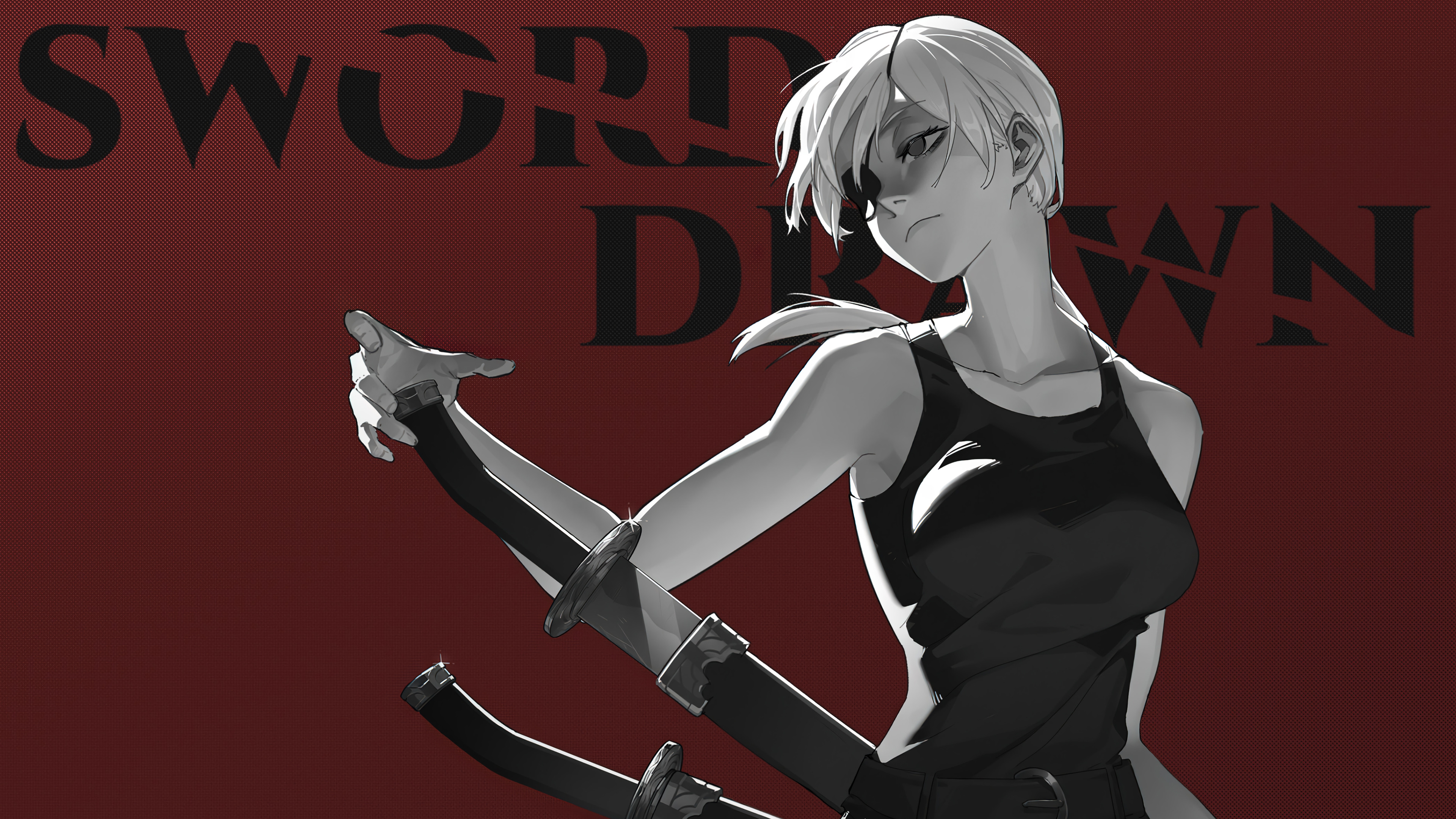 Chainsaw Man Quanxi Chainsaw Man Sword Maroon Background Tank Top Anime Girls Simple Background 3840x2160