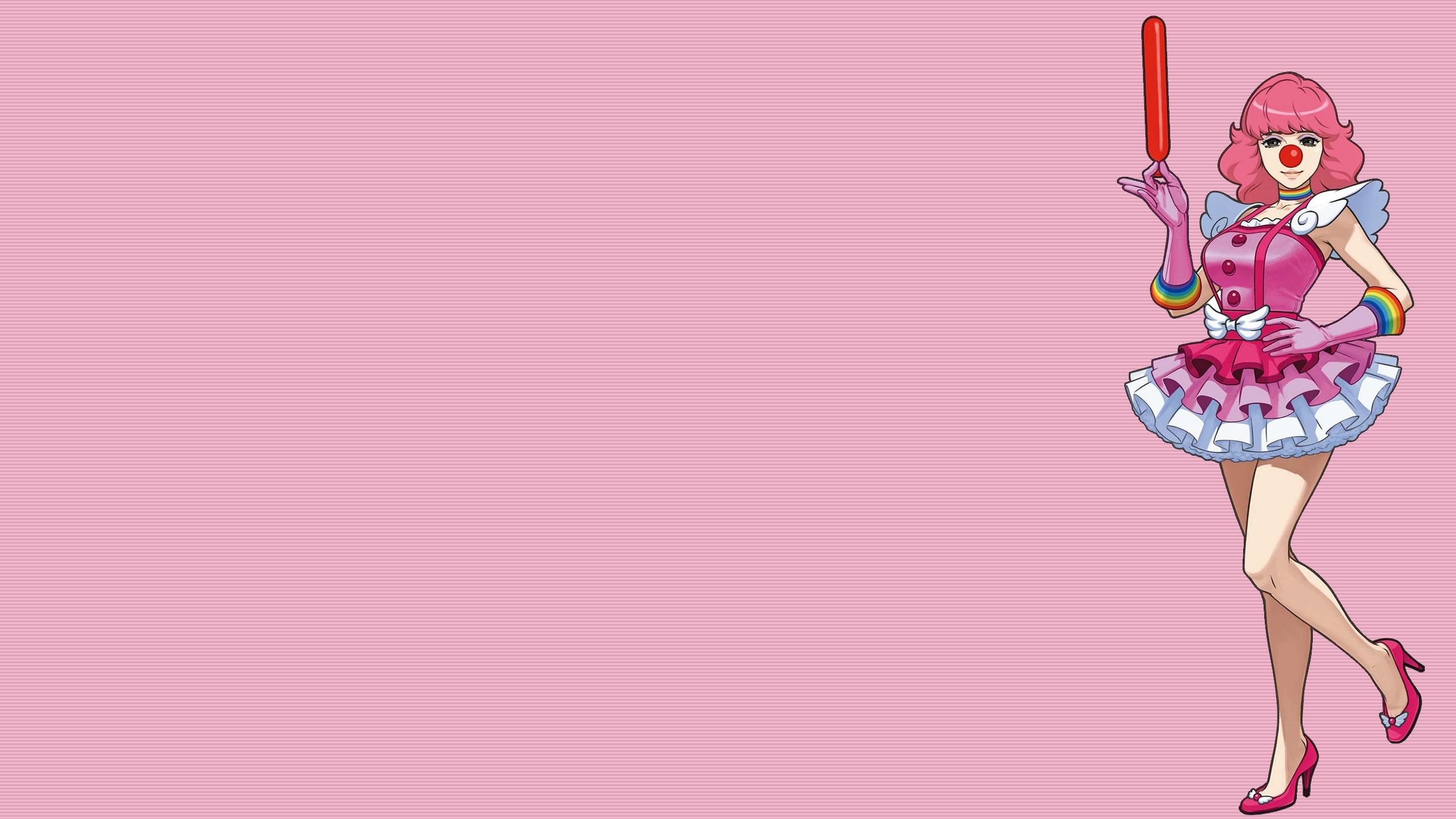 Geiru Toneido Ace Attorney Anime Girls Women Clown Skirt Balloon Pink Hair Pink Background Pink Glov 2560x1440