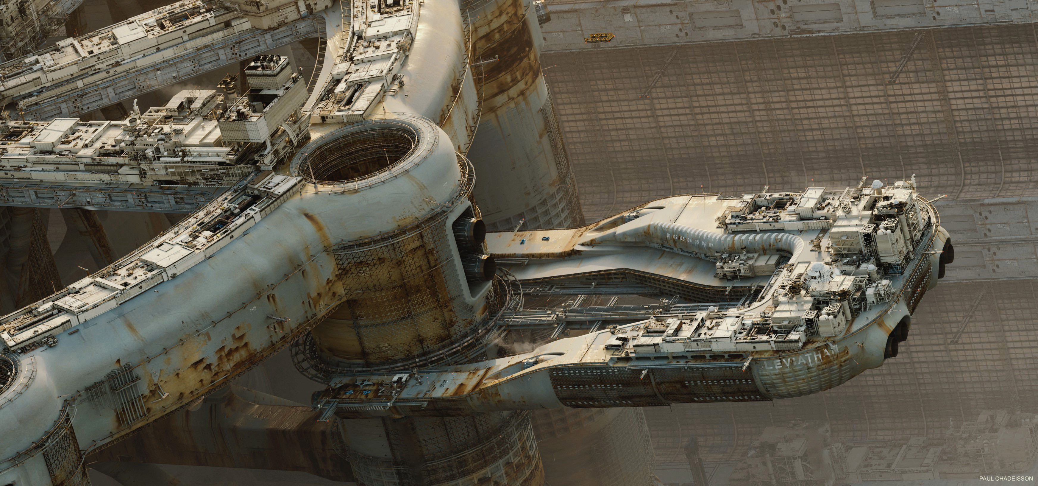 Paul Chadeisson Digital Art CGi Construction Ship Solstice 5 Detailed Artwork Planet Science Fiction 3487x1632