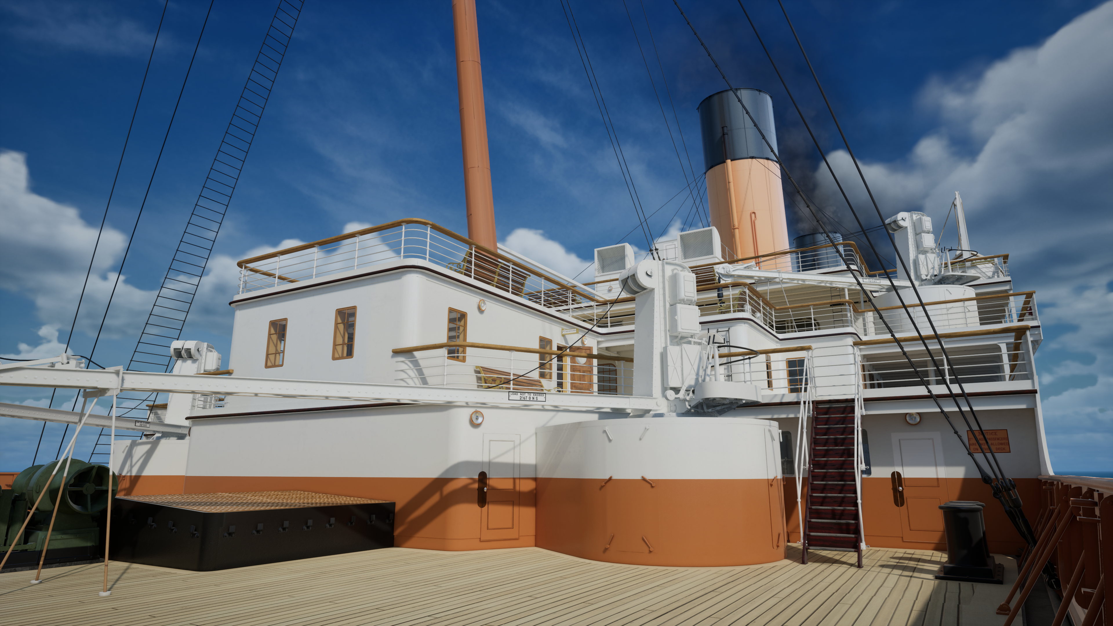 Nvidia RTX Titanic CGi Digital Art Ship Sky Clouds Stairs Smoke 3840x2160