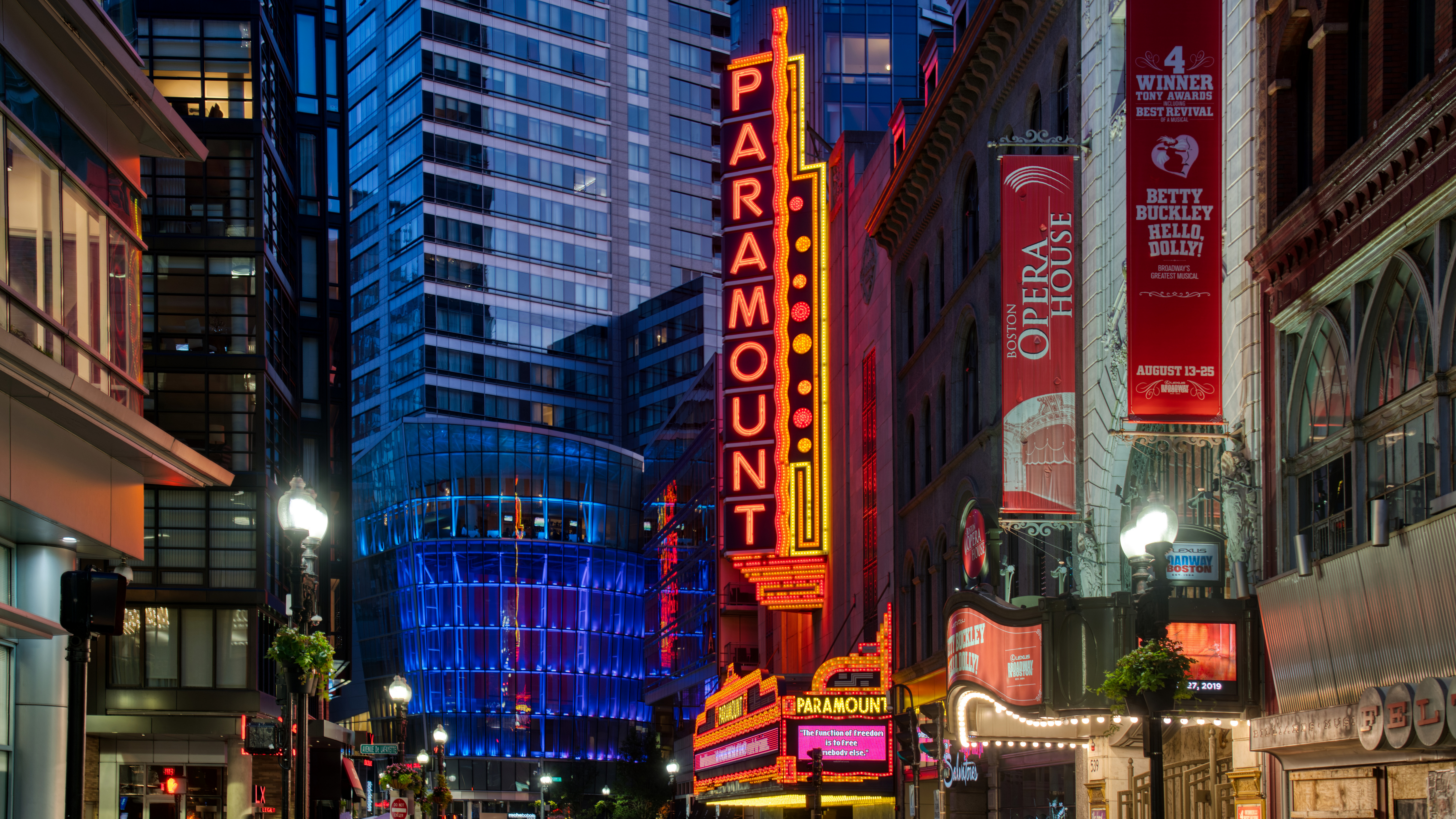 Photography Trey Ratcliff Cityscape Night Lights Building Theater Massachusetts USA Boston 7680x4320