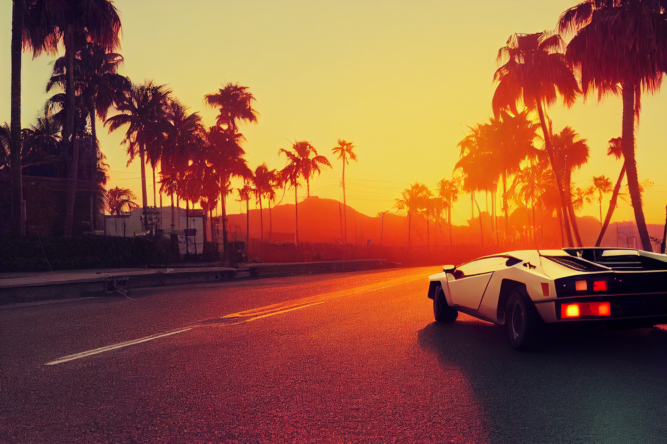 Sports Car Sunset Sunset Glow Synthwave OutRun Car 2304x1536