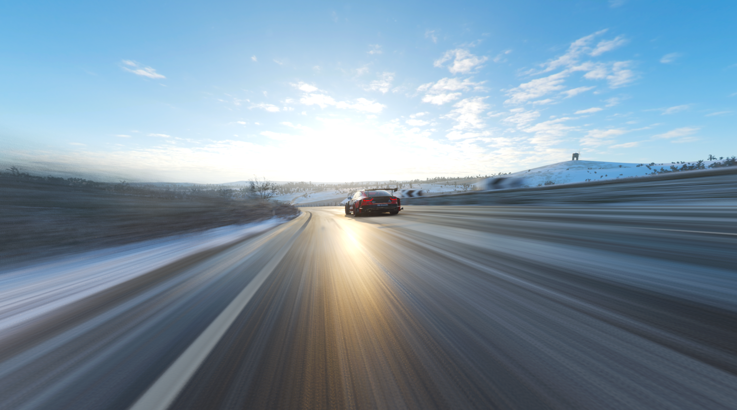 Horizon Speed Design Road Audi Taillights Snow Tracks Car Motion Blur Reflection Rear View Clouds Sk 2558x1425