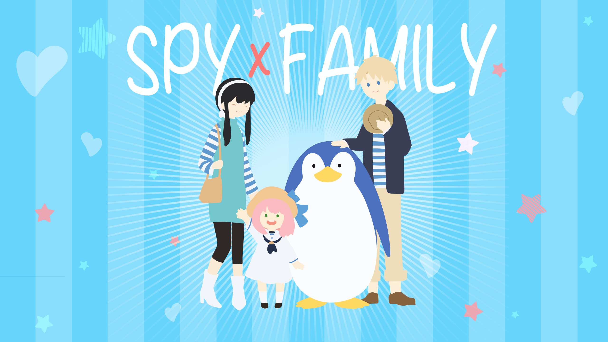 Spy X Family Anime Boys Anime Girls Loid Forger Yor Forger Anya Forger Minimalism Stars Heart Pengui 2560x1440