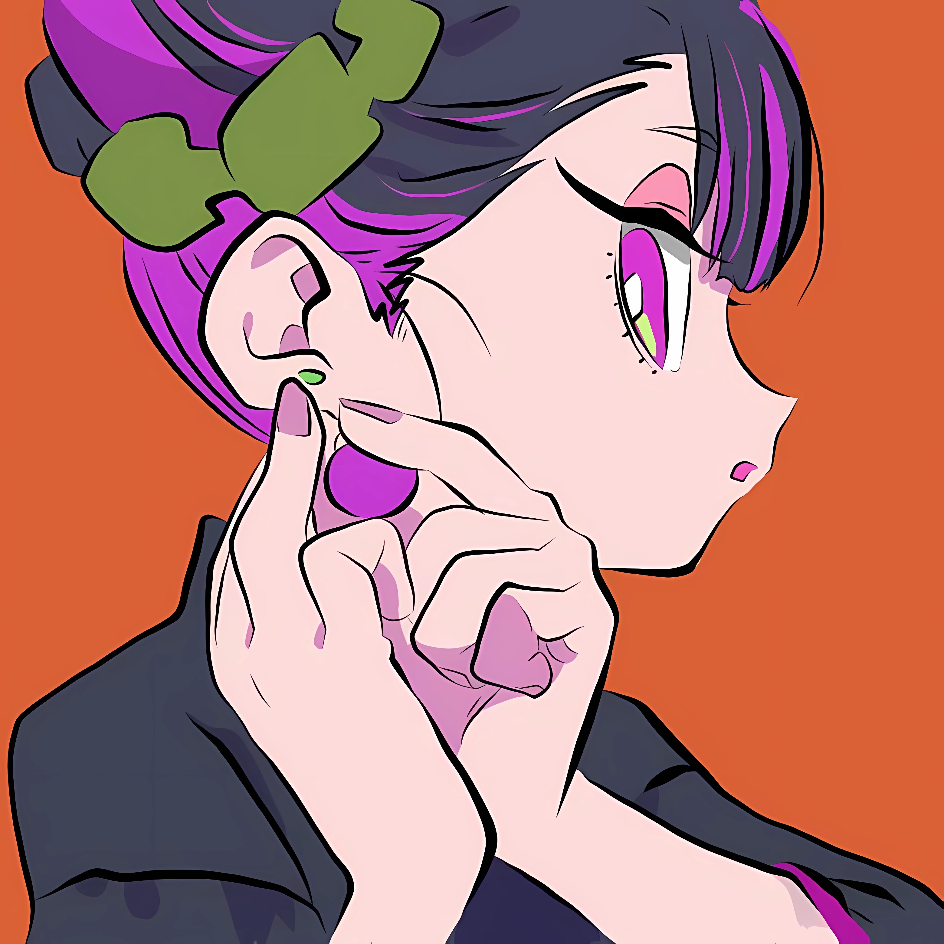 Anime Musician Anime Girls Two Tone Hair Orange Background Simple Background Minimalism Earring Hana 3120x3120