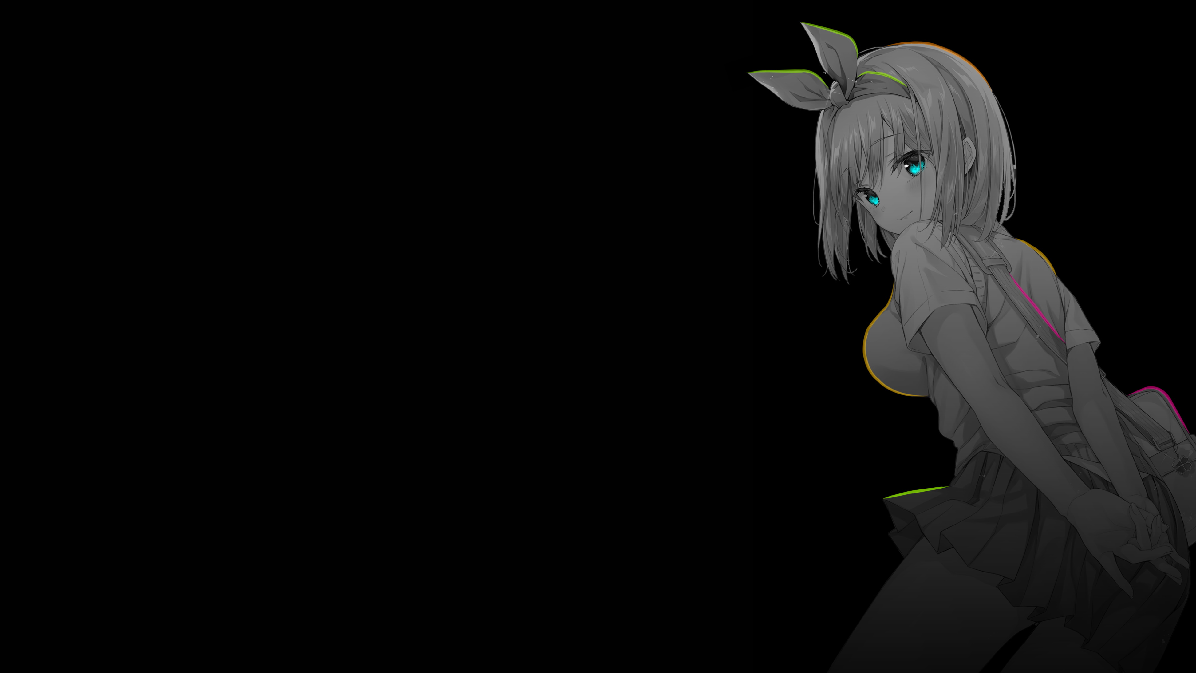 Selective Coloring Black Background Dark Background Simple Background Anime Girls Anime Aqua 5487