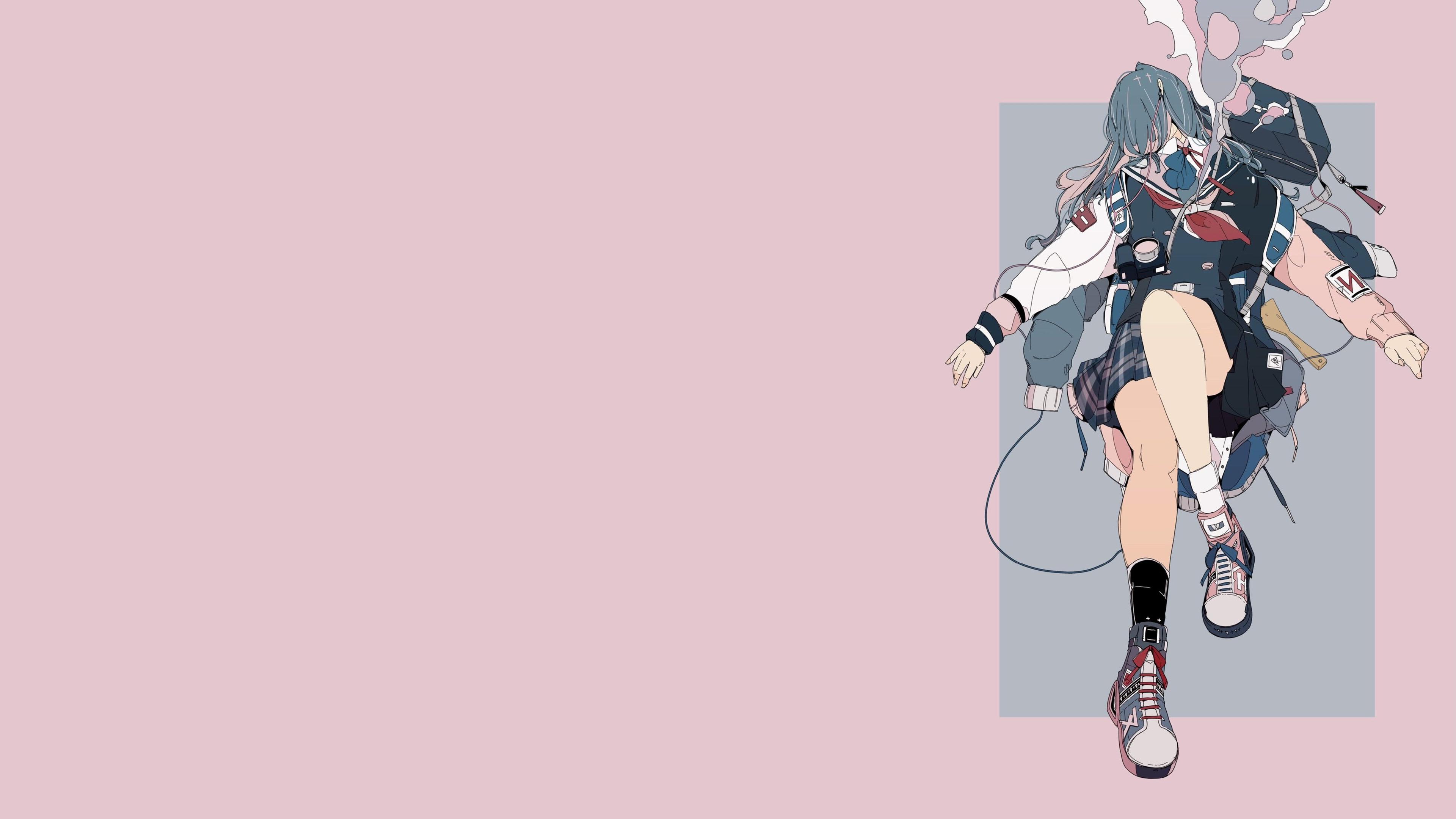 Daisukerichard Anime Girls Original Characters Minimalism Camera Simple Background Backpacks 3840x2160