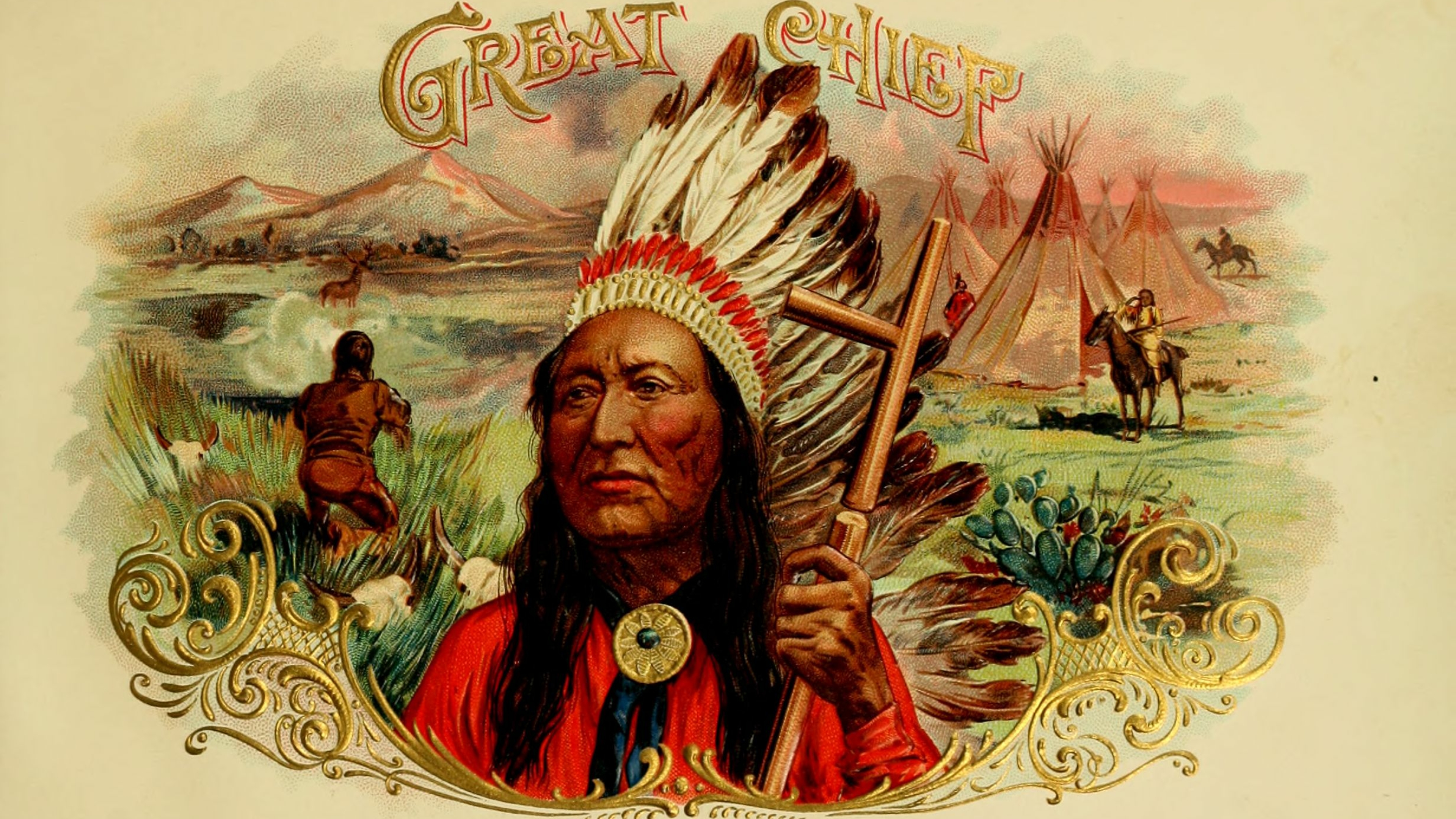 Native Americans Vintage USA People Artwork Lithograph Headdress 3840x2160