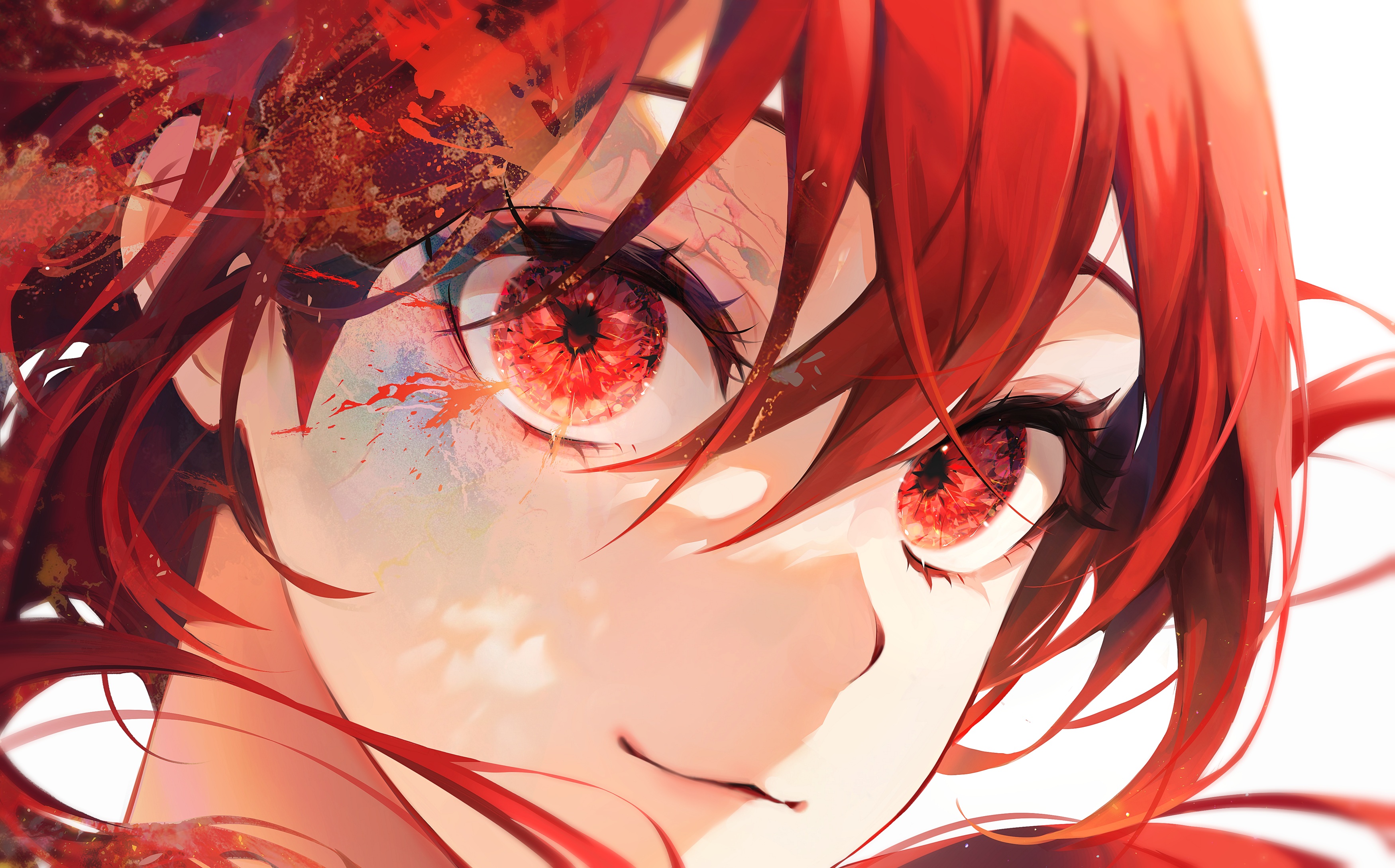 Anime Anime Girls Redhead Red Eyes Closeup 3500x2178