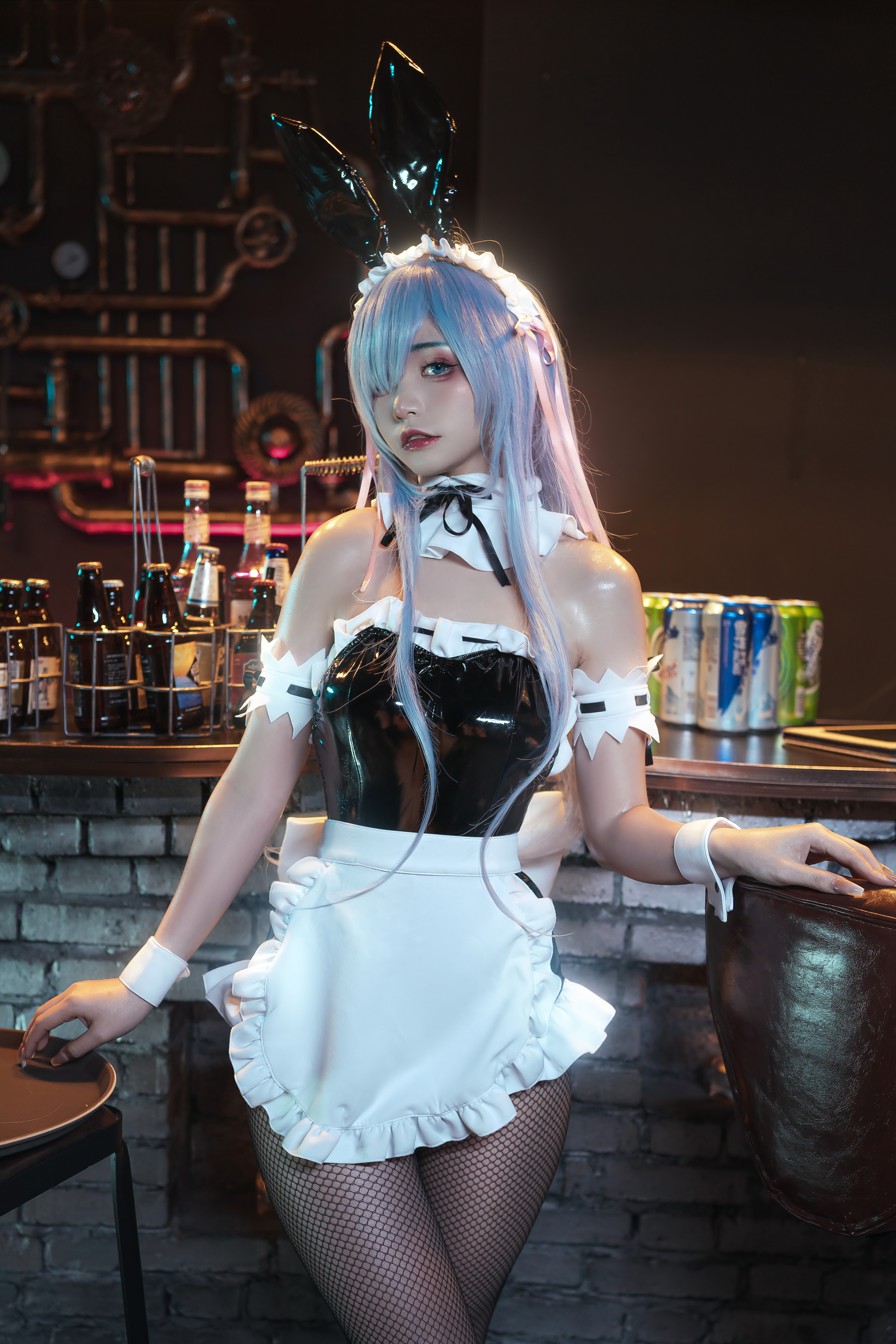 Asian Women Maid Outfit Bunny Ears Cosplay 3414x5120