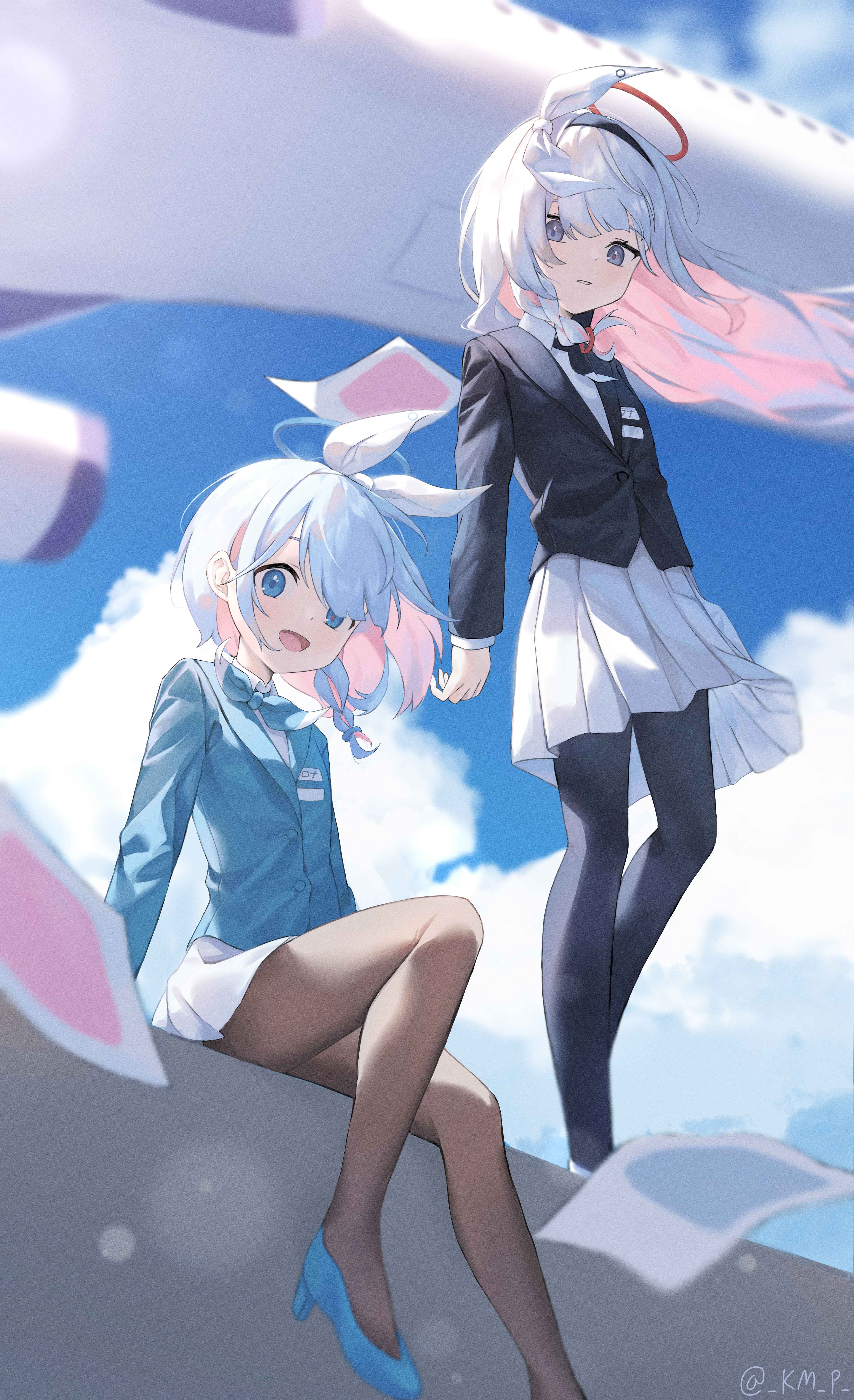 Anime Girls Blue Archive Clouds Skirt Plana Blue Archive Arona Blue Archive Portrait Display Anime G 3586x5878