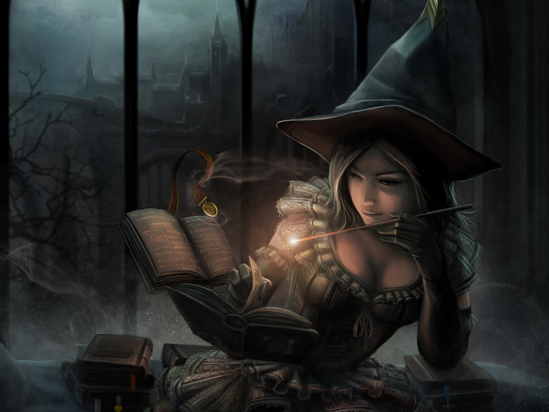 Holiday Window Witch Hat Book Magic 1920x1440