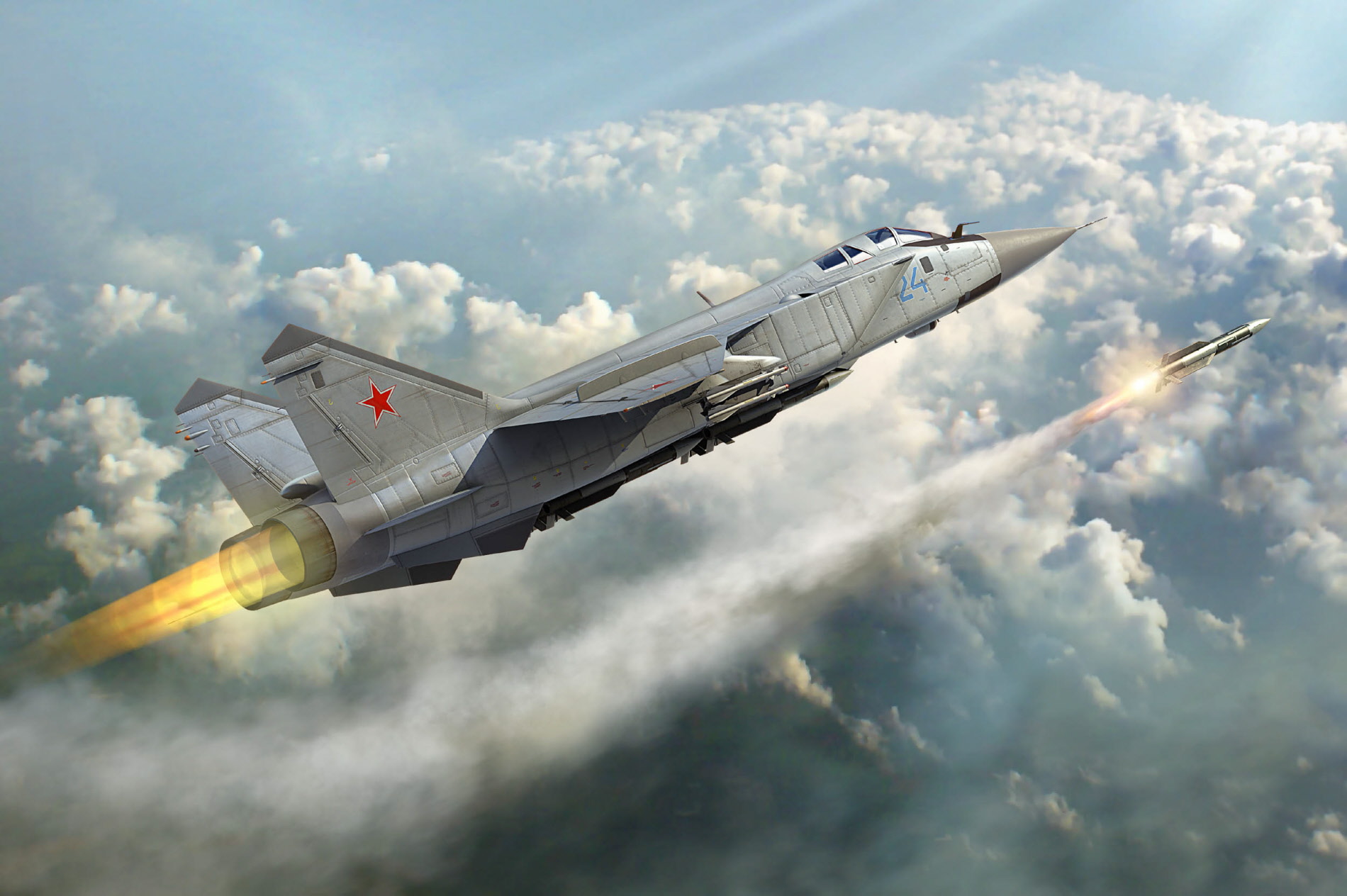 Aircraft Flying Rocket Sky Army Military Military Vehicle Artwork Clouds Missiles 1900x1264