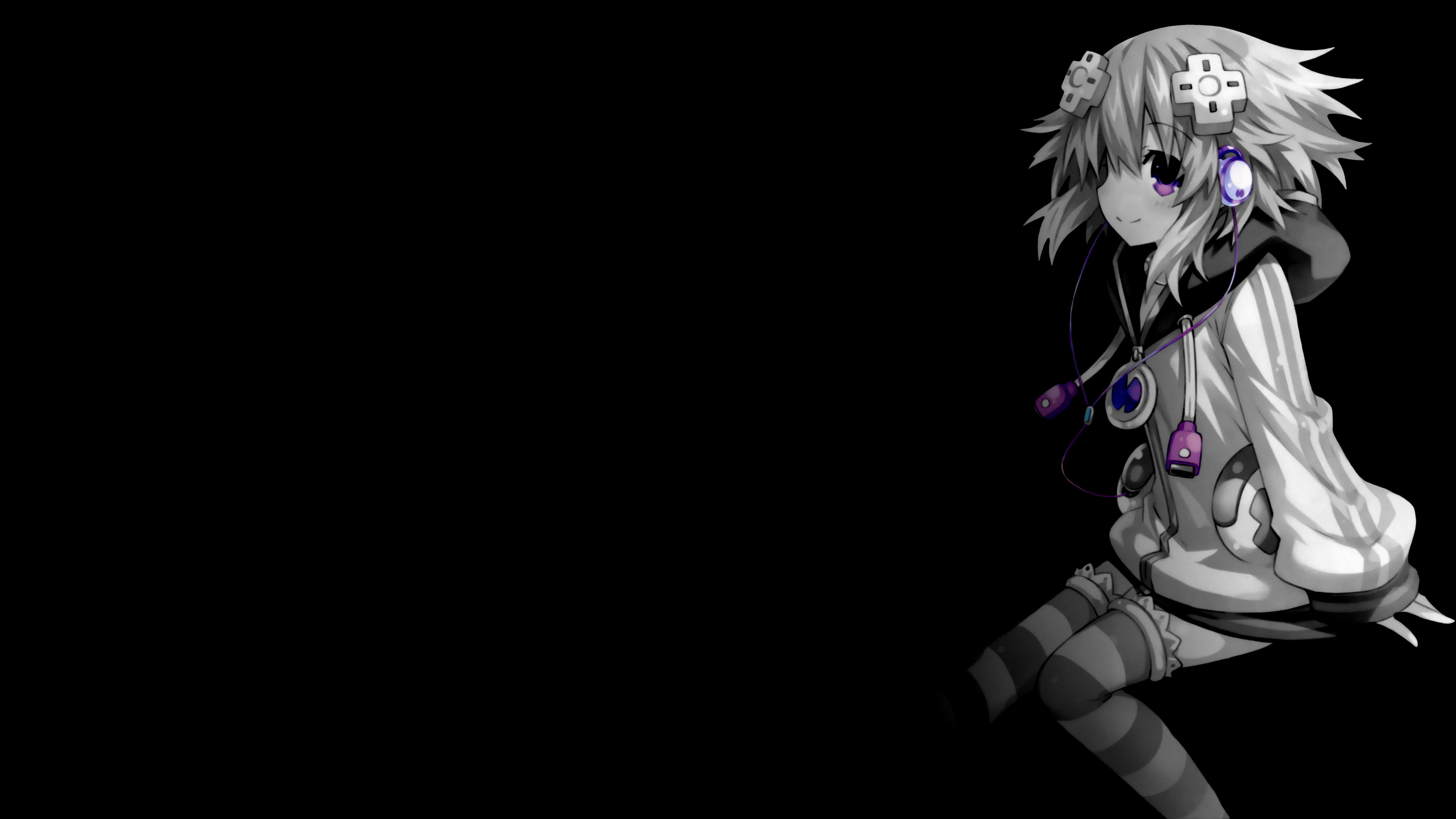 Anime Girls Selective Coloring Black Background Simple Background Dark Background Hyperdimension Nep 4800x2700