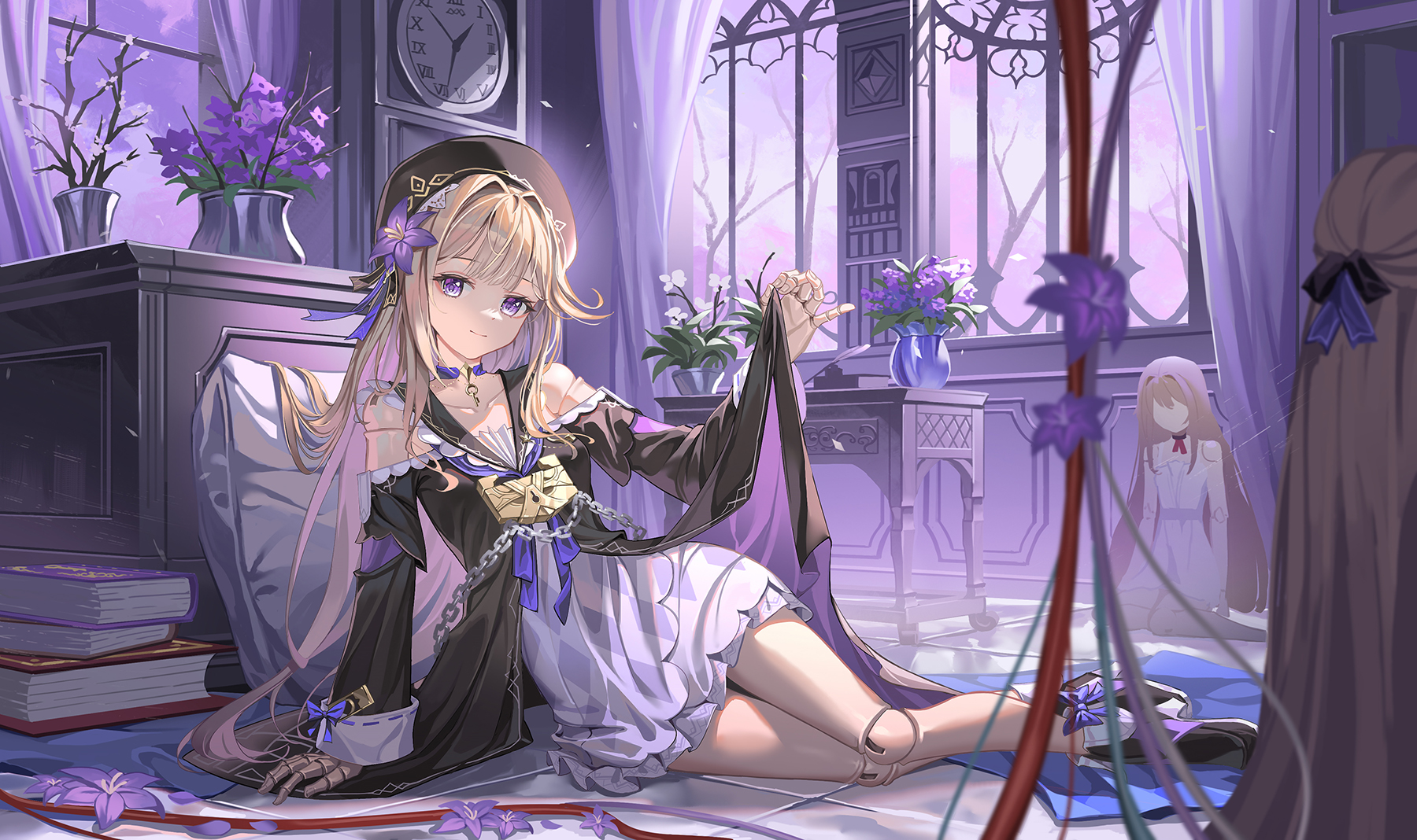 Anime Anime Girls Looking At Viewer Smiling Long Hair Flower In Hair Flowers Clocks Room Interior Bl 1800x1068