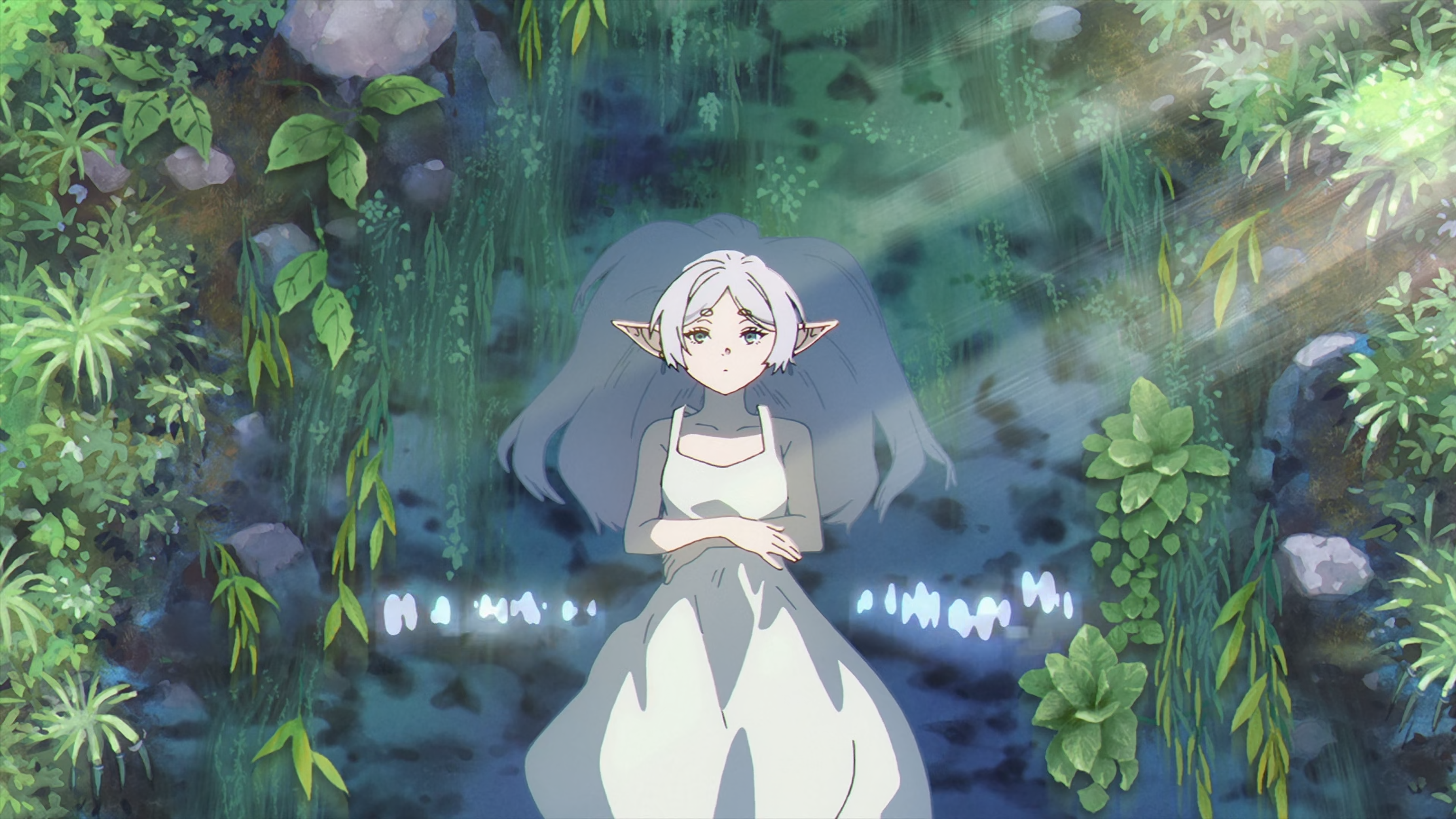 Sousou No Frieren Anime Anime Screenshot Water Lying Down Lying On Back Pointy Ears Long Hair Lookin 3070x1728