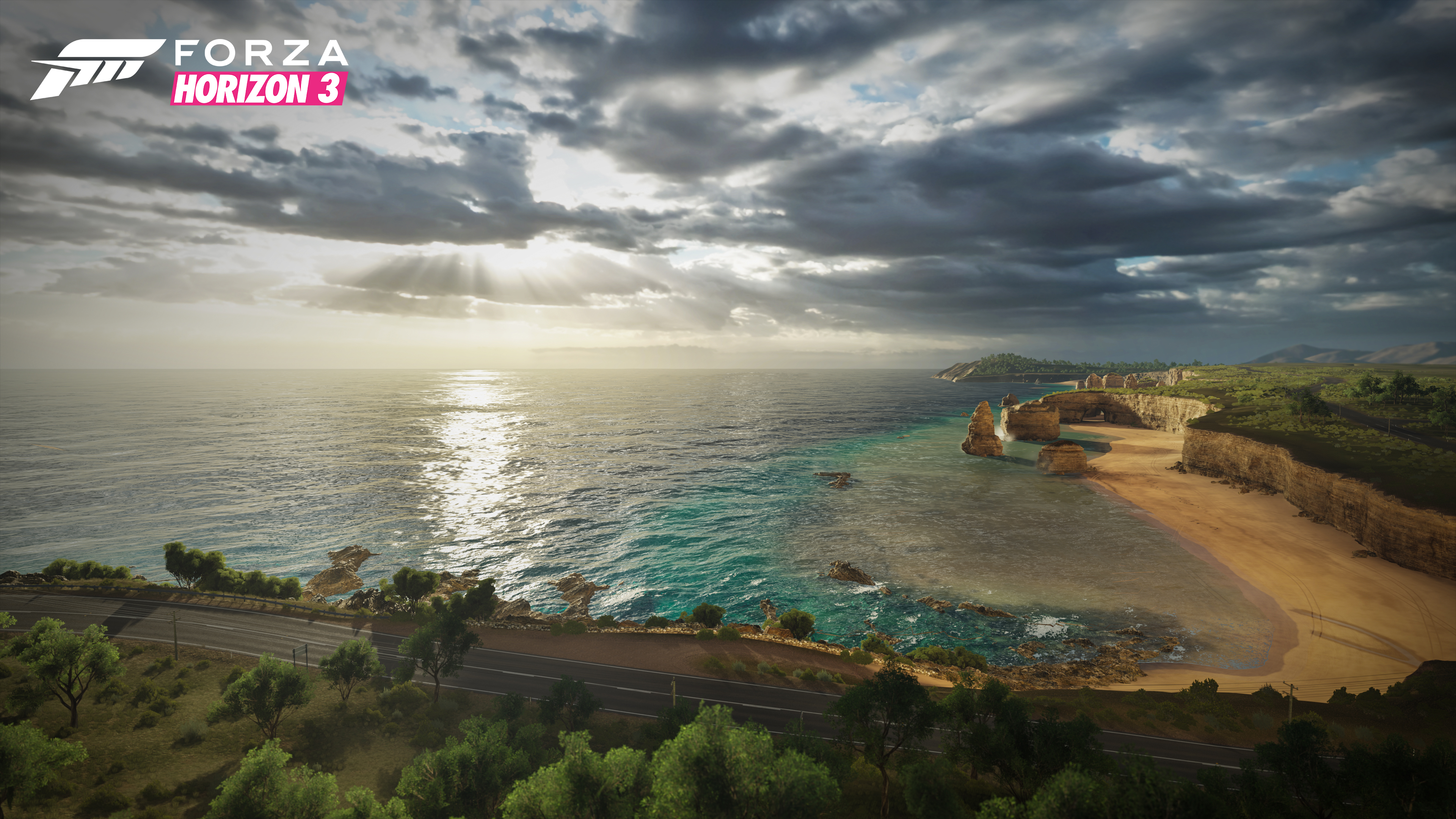 Forza Horizon 3 Video Games Logo Road Clouds Water CGi 3840x2160