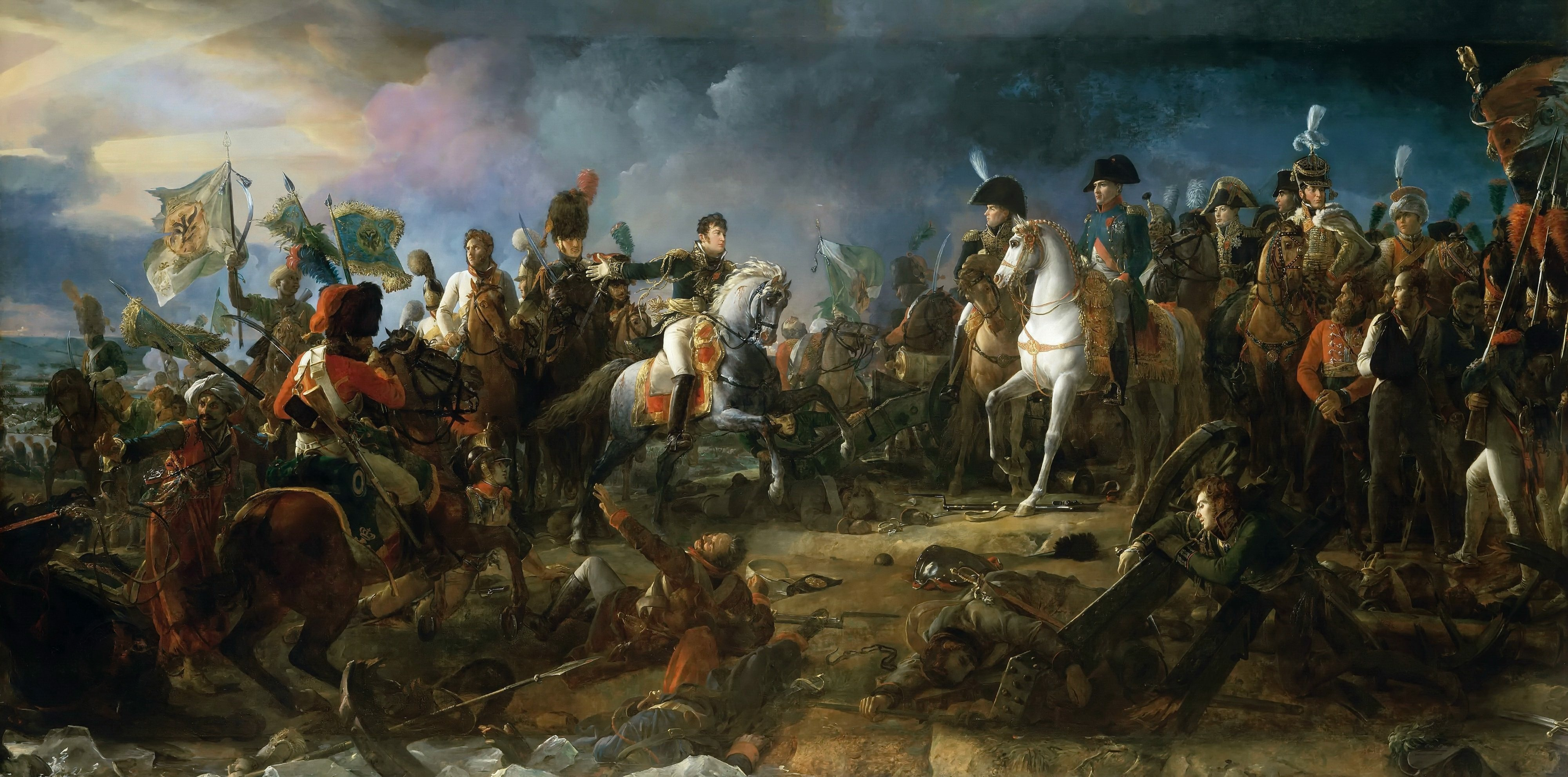 Artwork French Army Battle Of Austerlitz War Crowd People Men Horse Francois Gerard 4000x1983