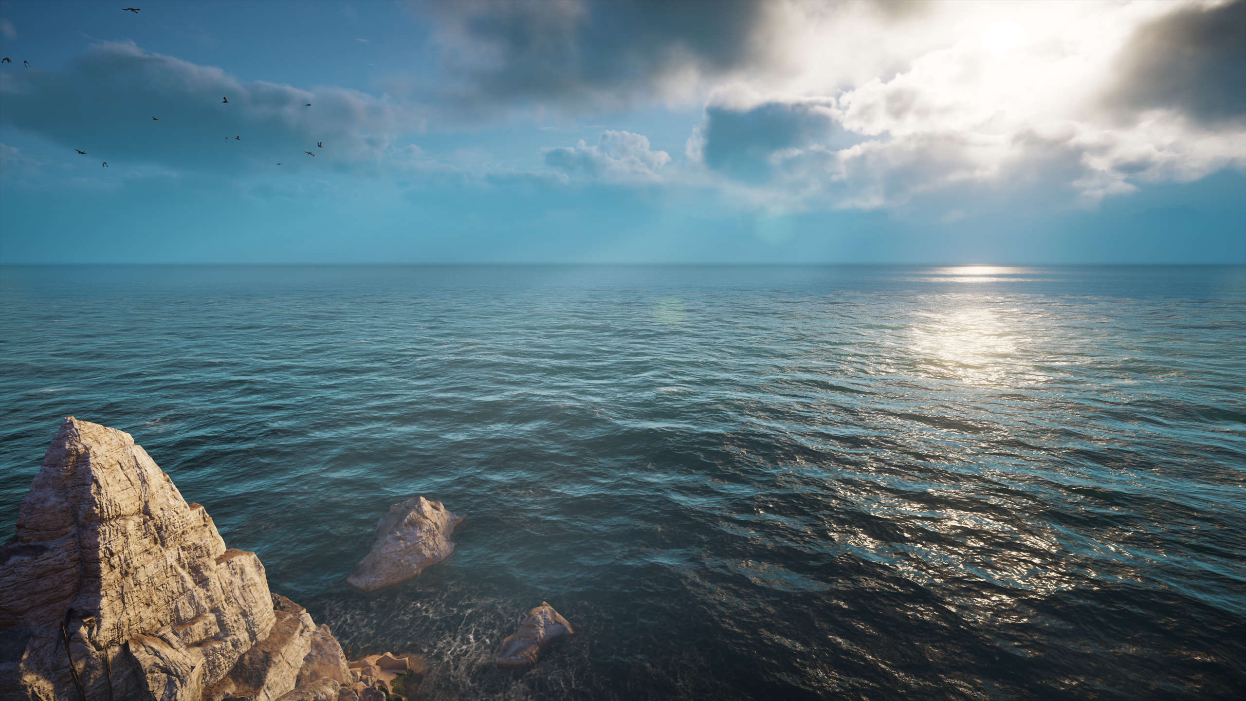 Assassins Creed Valhalla Ocean View Horizon Water Video Games Clouds Sky Sea Rocks CGi 2560x1440